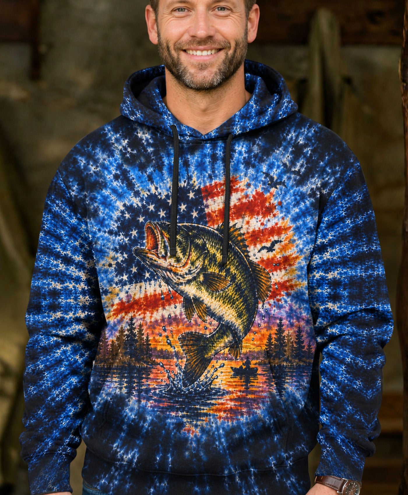 SUNSET FISHING STARS & STRIPES PATTERN ALL OVER PRINT - TLHN0106263