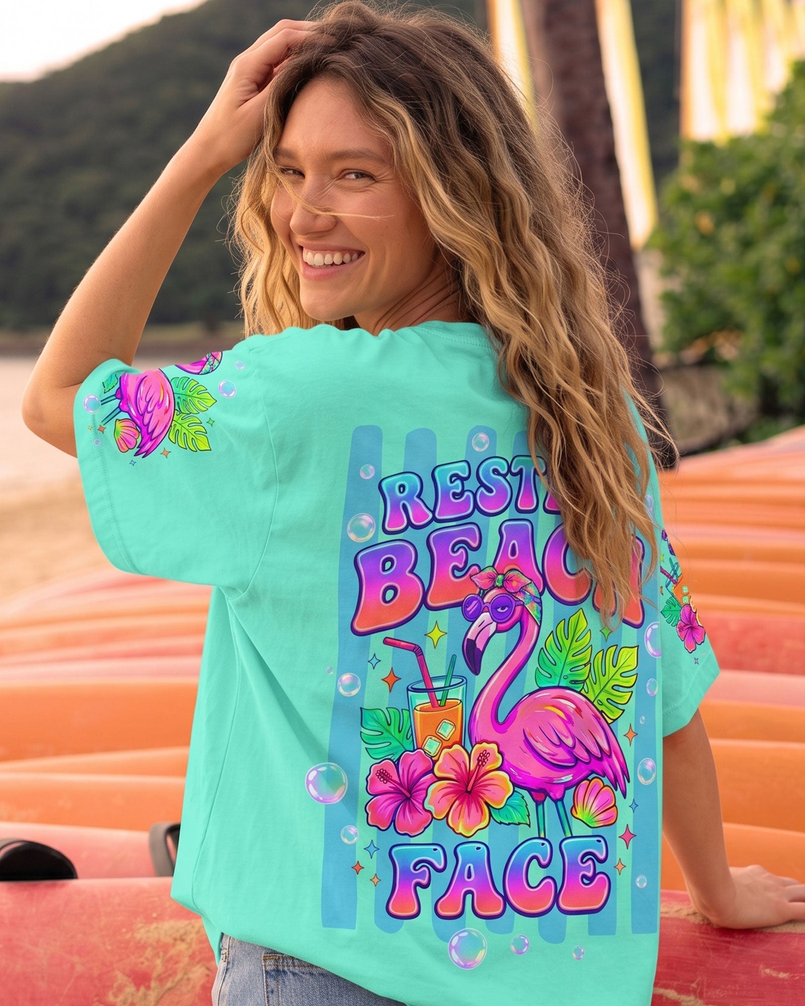 RESTING BEACH FACE FLAMINGO ALL OVER PRINT - TLTW1806264