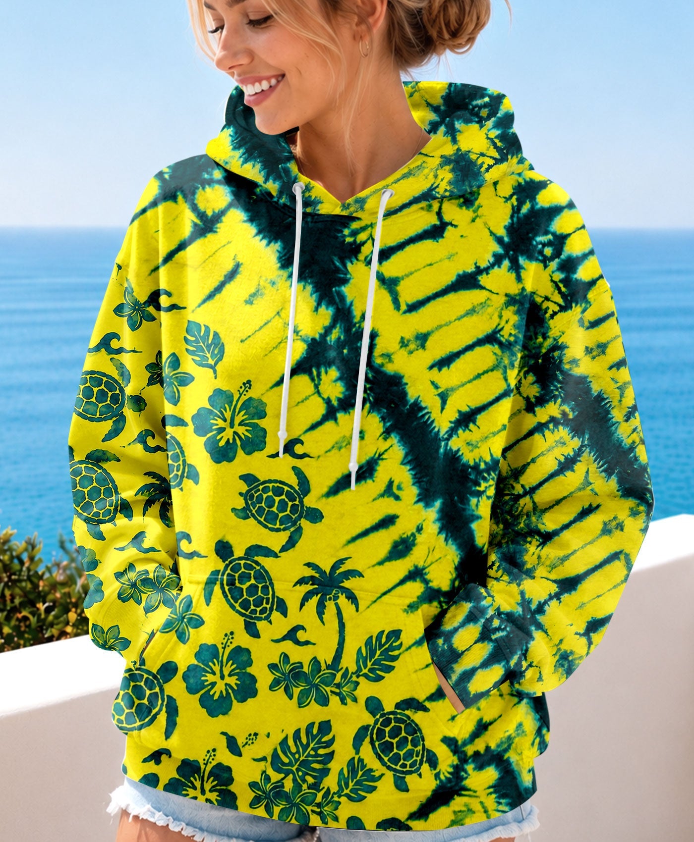 VIBRANT TROPICAL TURTLE BURST ALL OVER PRINT  - TLHN0707261
