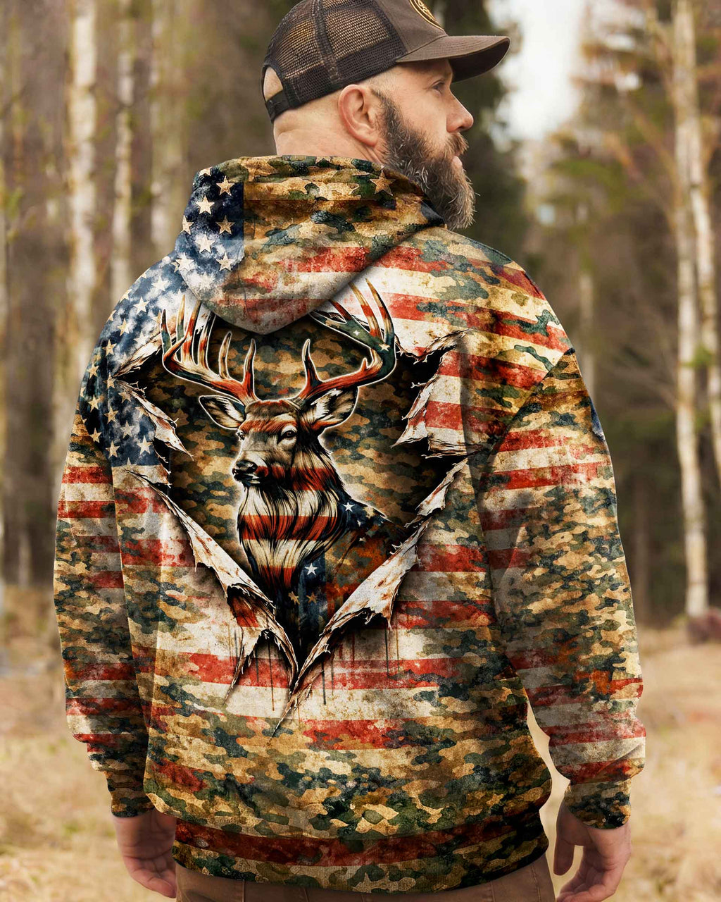 GRUNGE STARS AND STRIPES DEER HUNTING  ALL OVER PRINT - TLNT0304263
