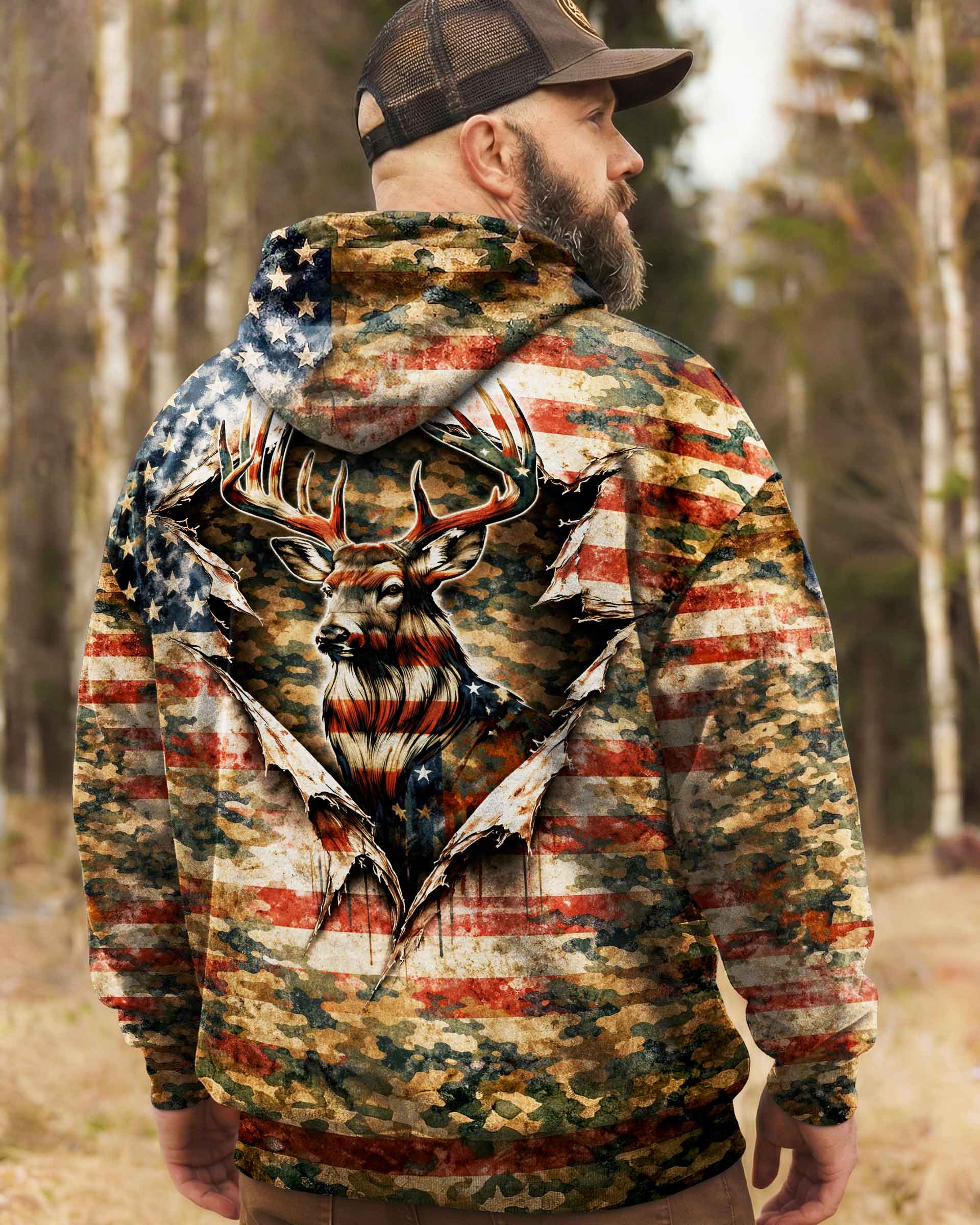 GRUNGE STARS AND STRIPES DEER HUNTING  ALL OVER PRINT - TLNT0304263
