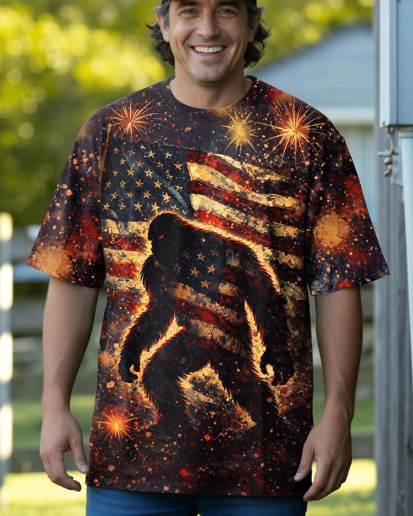 BIGFOOT STARS AND STRIPES GRUNGE ART ALL OVER PRINT - TLHN0704263