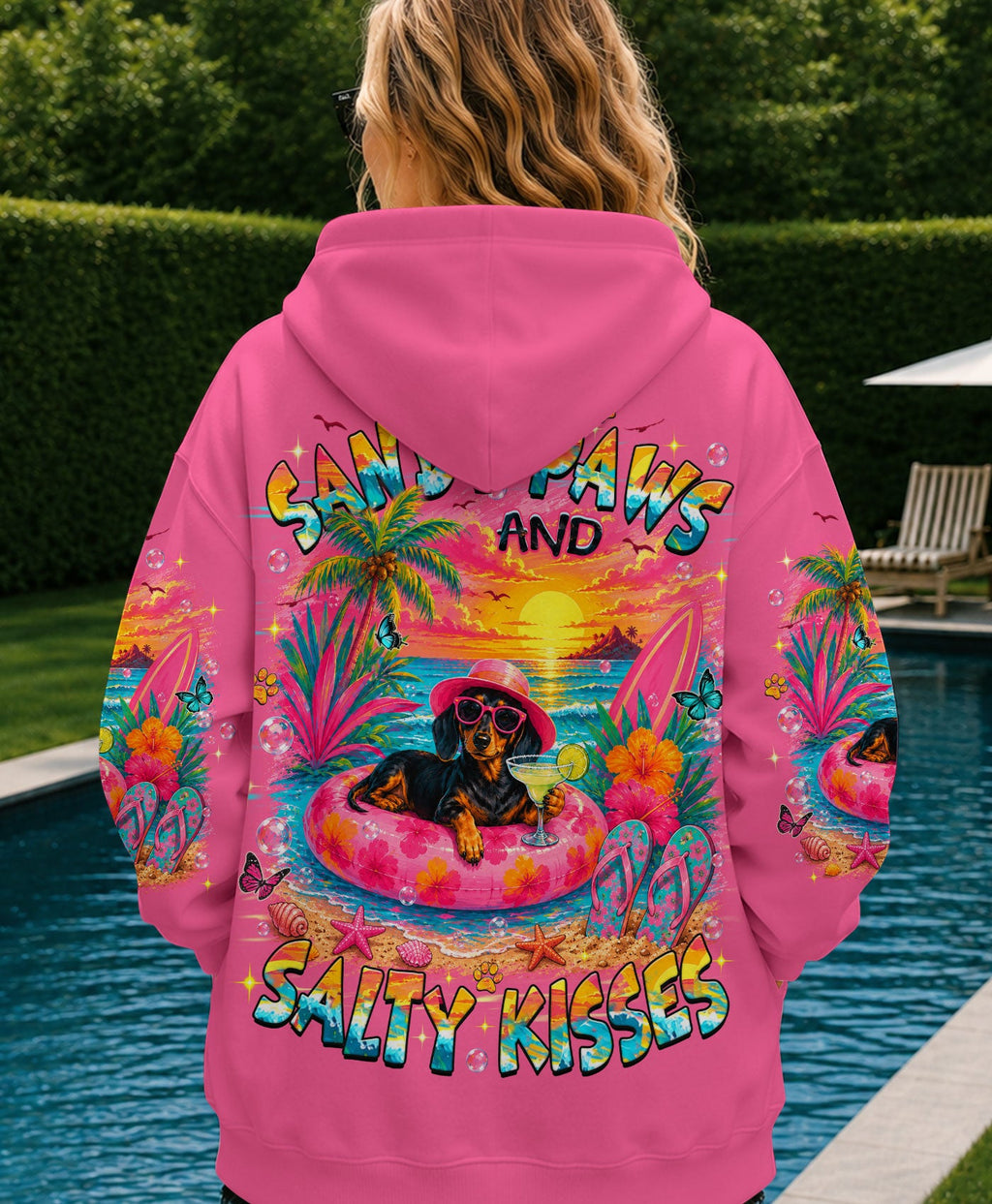 SANDY PAWS AND SALTY KISSES DACHSHUND DOG ALL OVER PRINT   - TLHN2005261