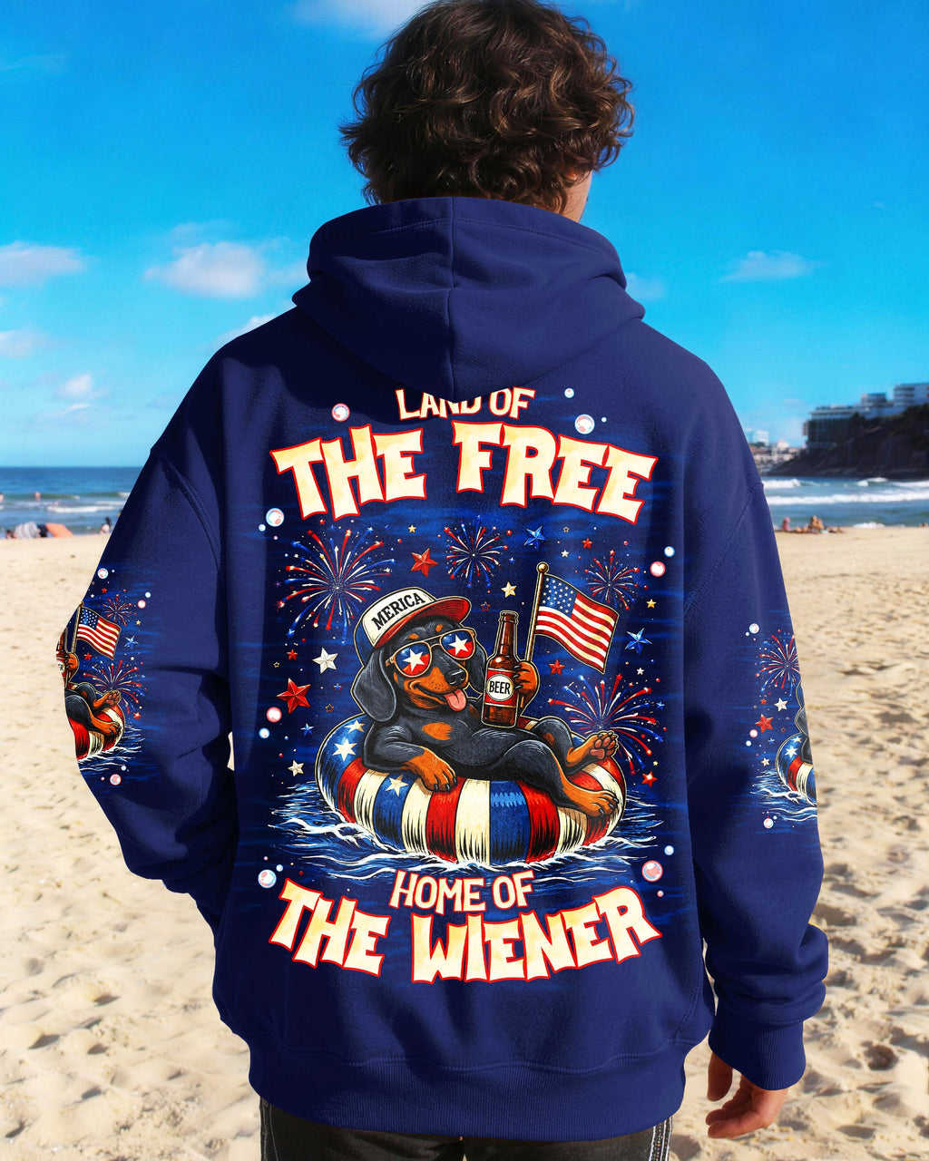 LAND OF THE FREE DACHSHUND DOG RED WHITE & BLUE ALL OVER PRINT  - TLNT1905263