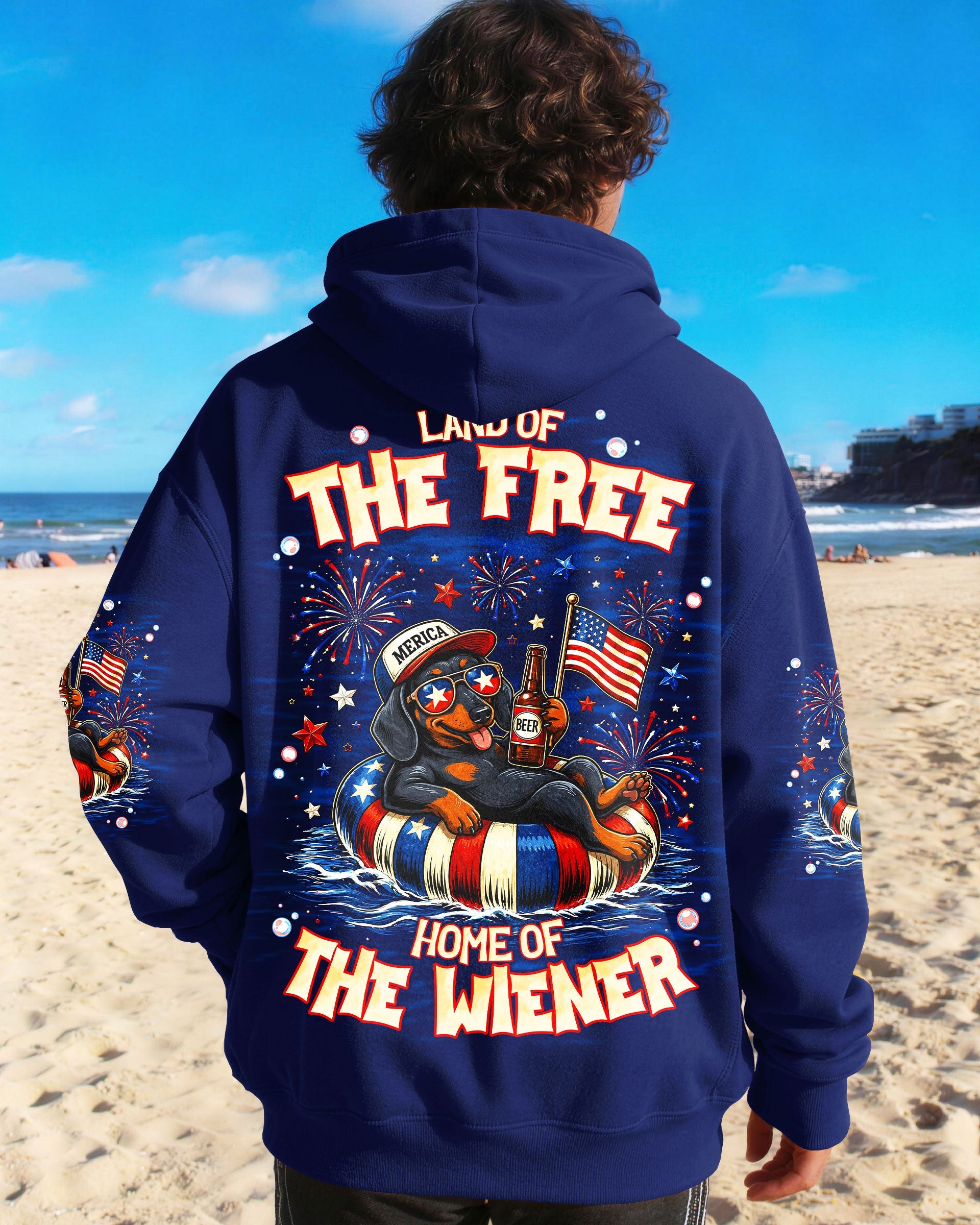 LAND OF THE FREE DACHSHUND DOG RED WHITE & BLUE ALL OVER PRINT  - TLNT1905263