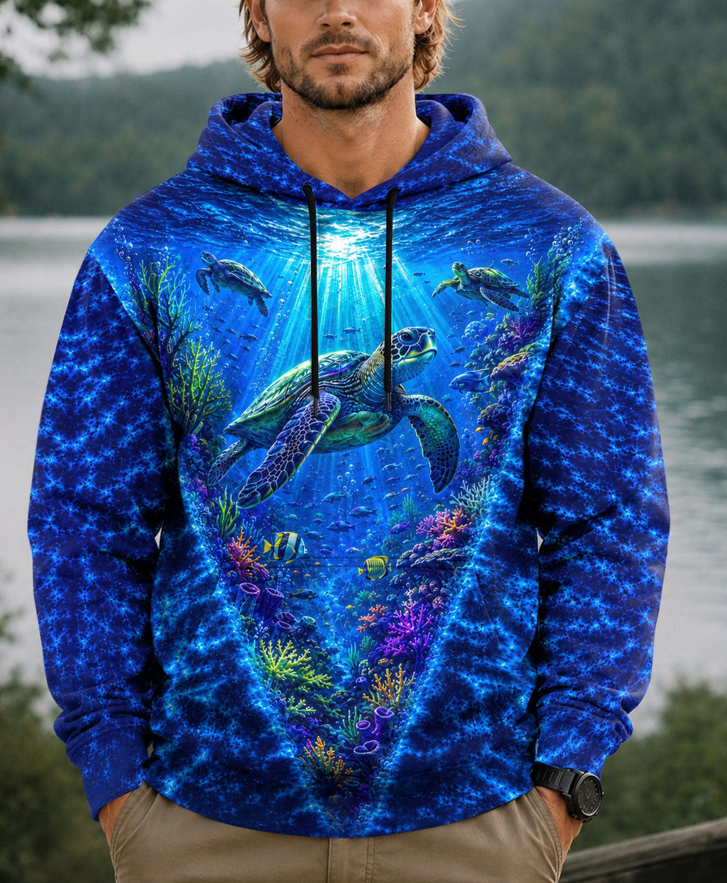 UNDERSEA TURTLE V BLUE PATTERN ALL OVER PRINT  - TLHN0206263