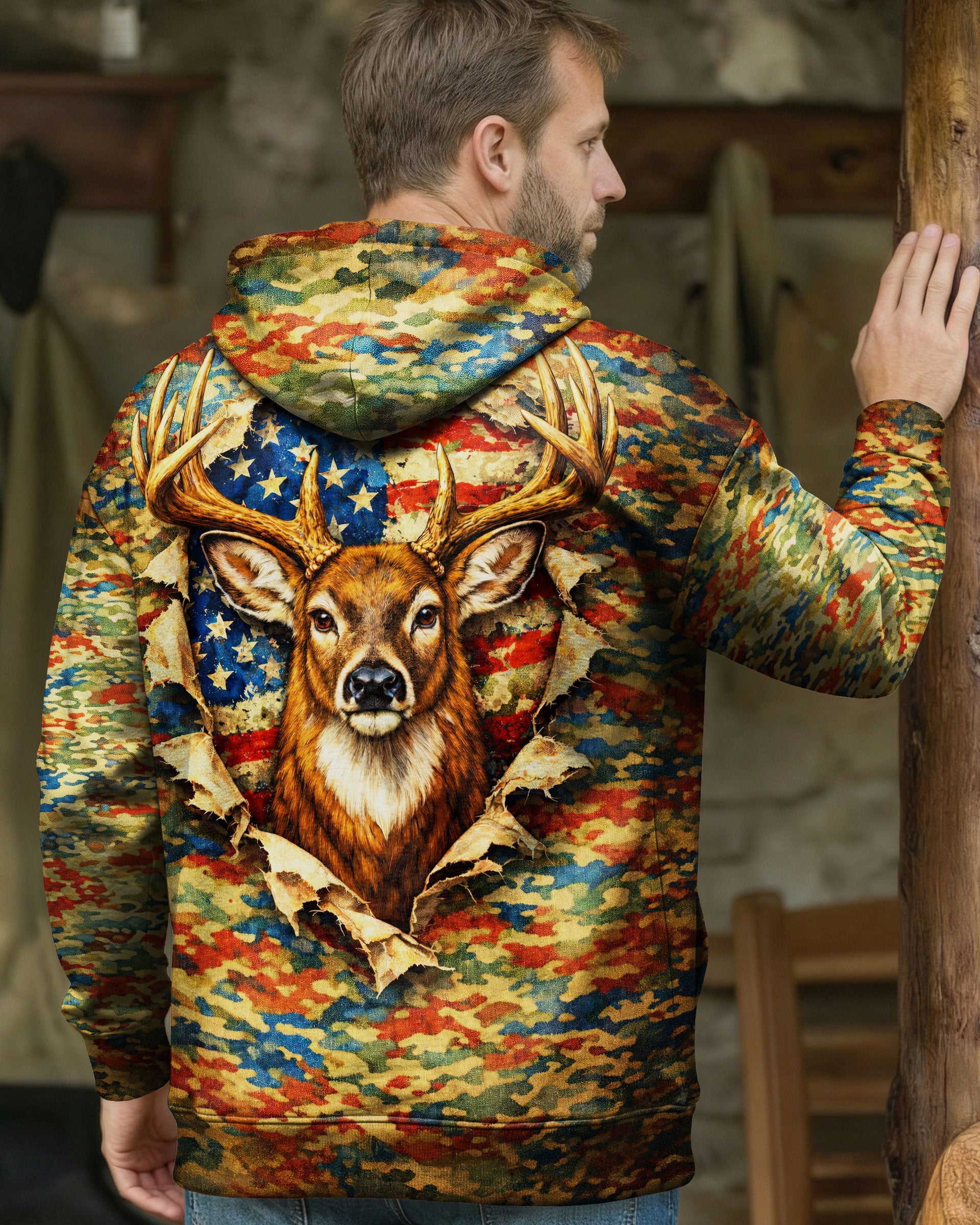 HUNTING DEER CAMOUFLAGE STARS AND STRIPES  ALL OVER PRINT - TLNT0604261