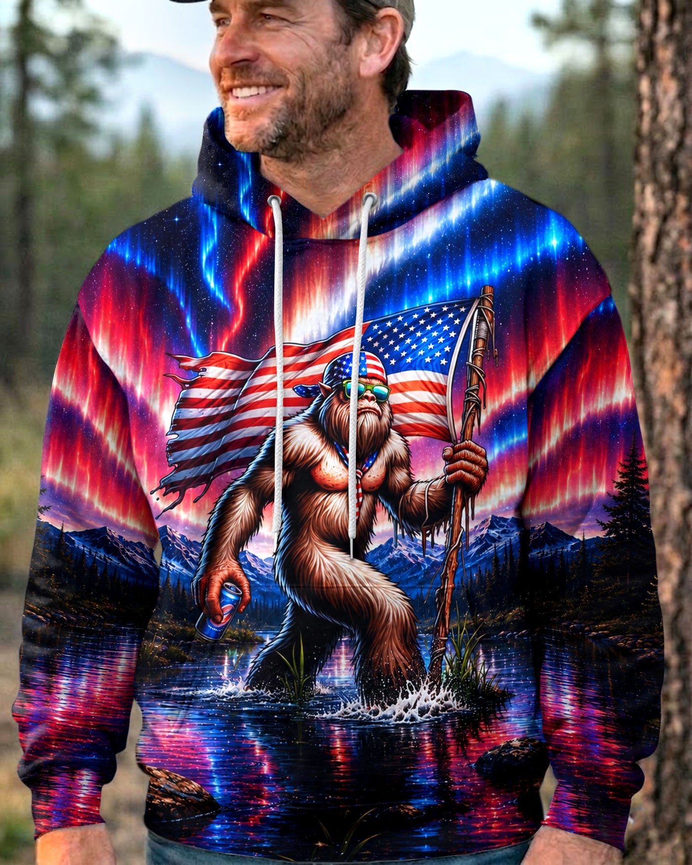 BIGFOOT UNDER RED WHITE & BLUE AURORA ALL OVER PRINT  - TLHN0106262
