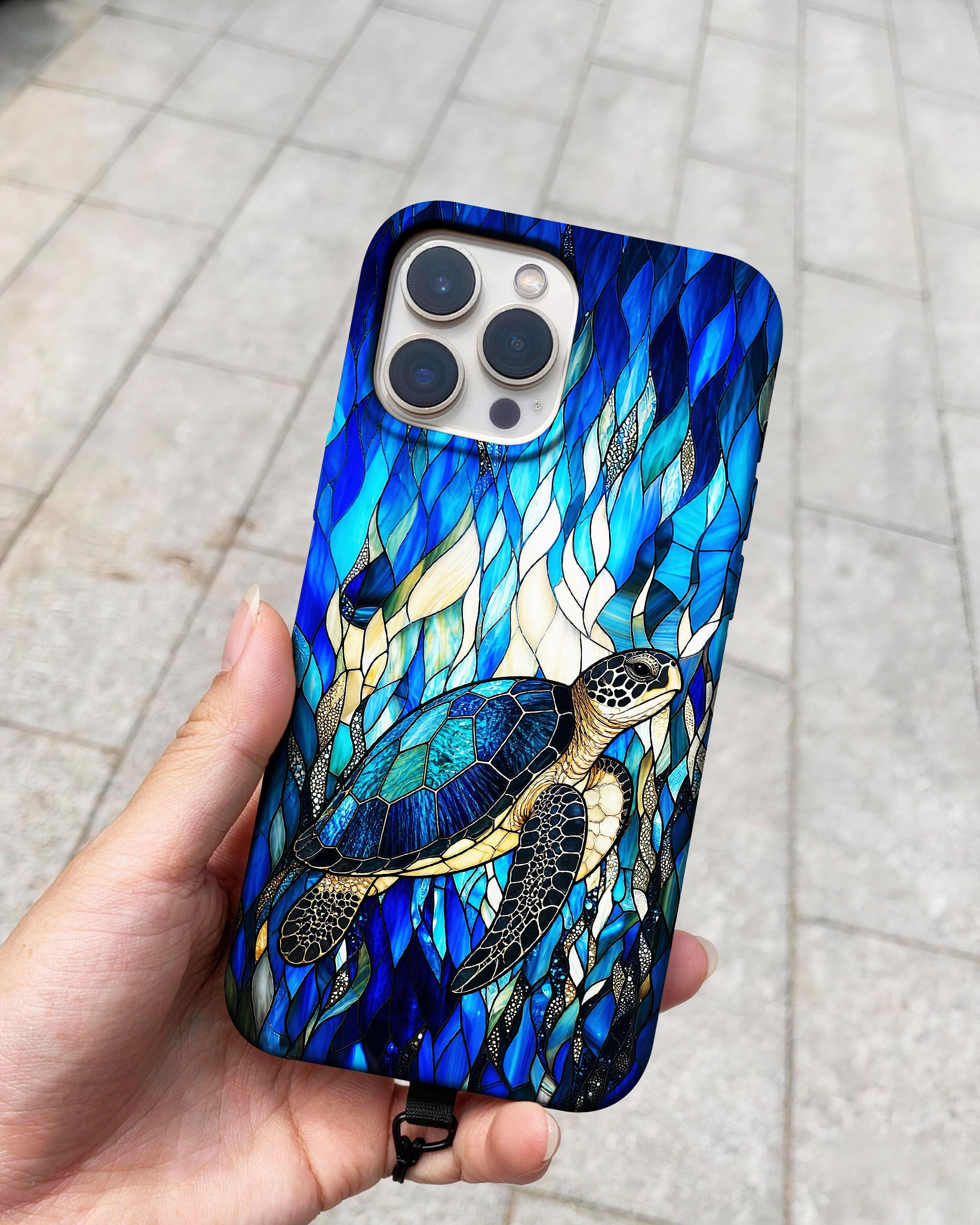 SEA TURTLE SWIMMING STAINED GLASS PHONE CASE  - TLNT0505261