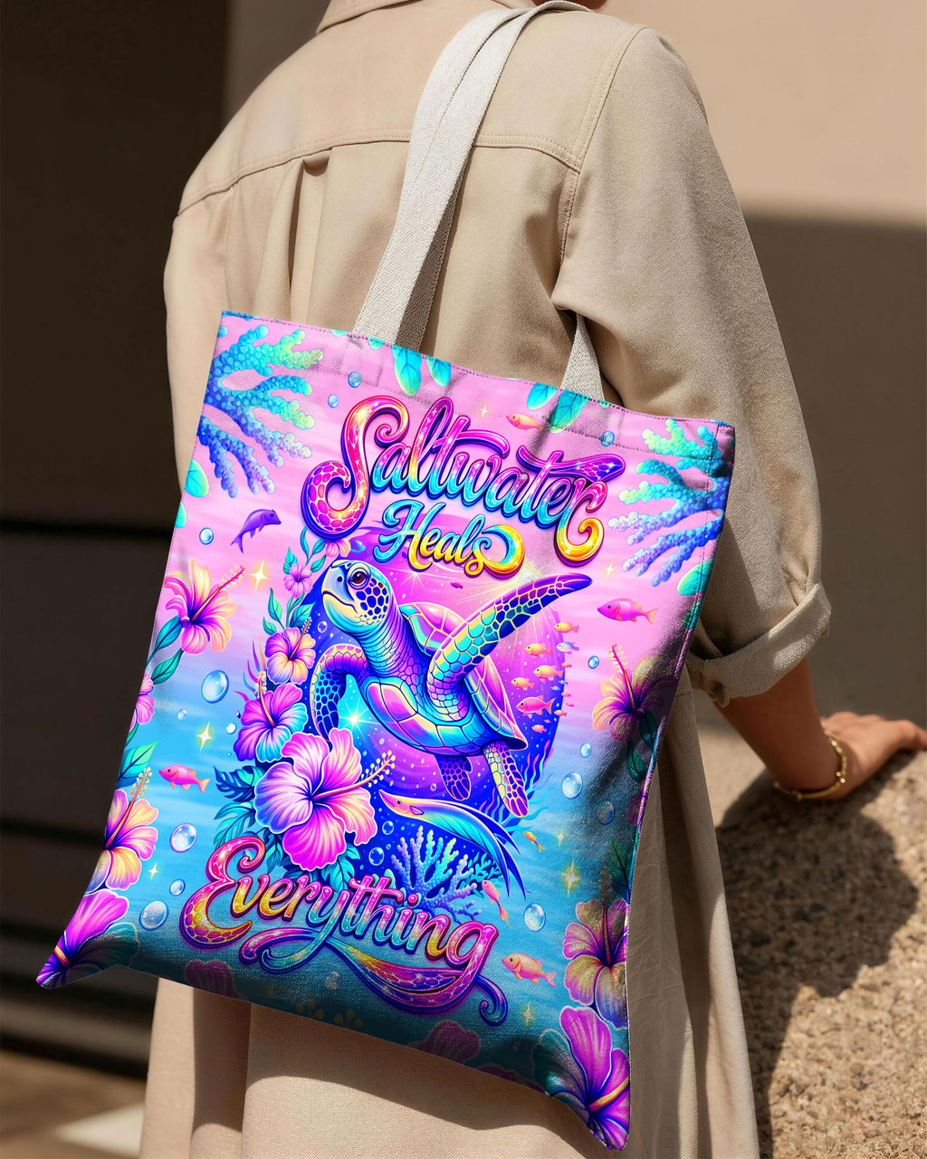 SALTWATER HEALS EVERYTHING TURTLE  TOTE BAG   - TLNT1104263