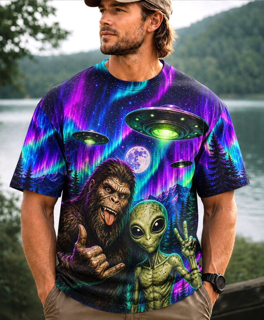 SELFIE BIGFOOT ALIEN AURORA ALL OVER PRINT - TLHN0907263