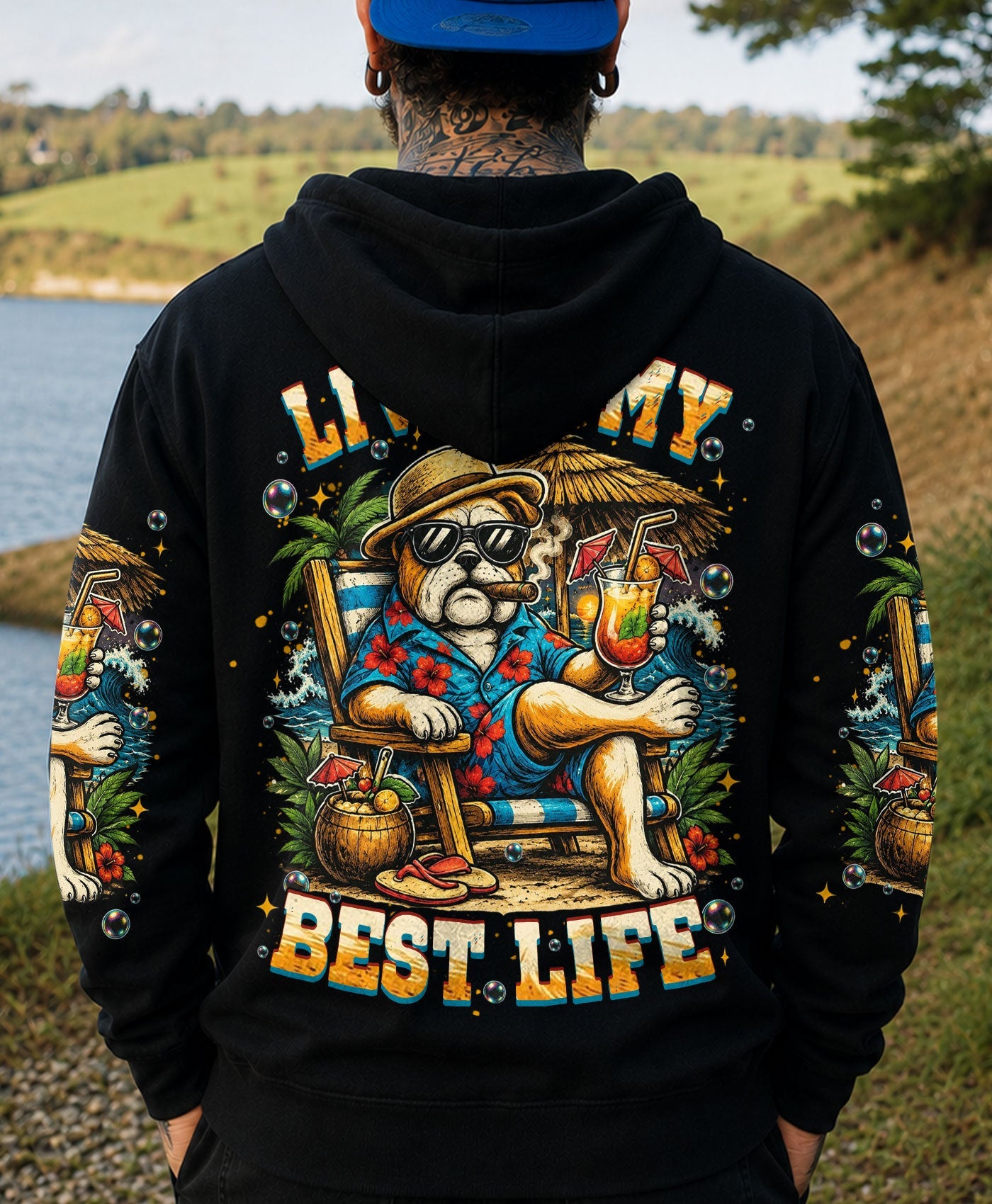 LIVING MY BEST LIFE PUG DOG ALL OVER PRINT  - TLHN0306263
