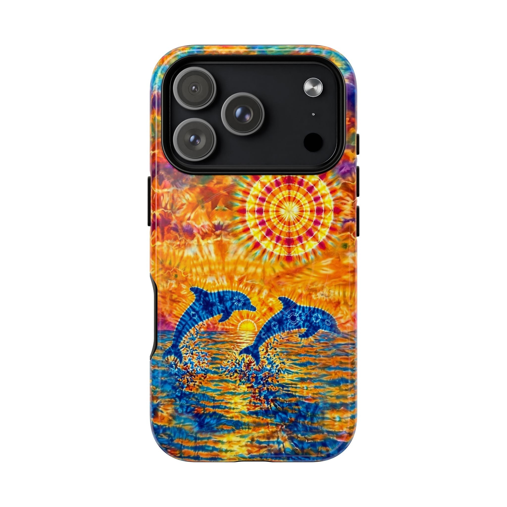 TWO DOLPHINS SUNSET WATERCOLOR PATTERN MAGNETIC PHONE CASE   - TLHN1205264
