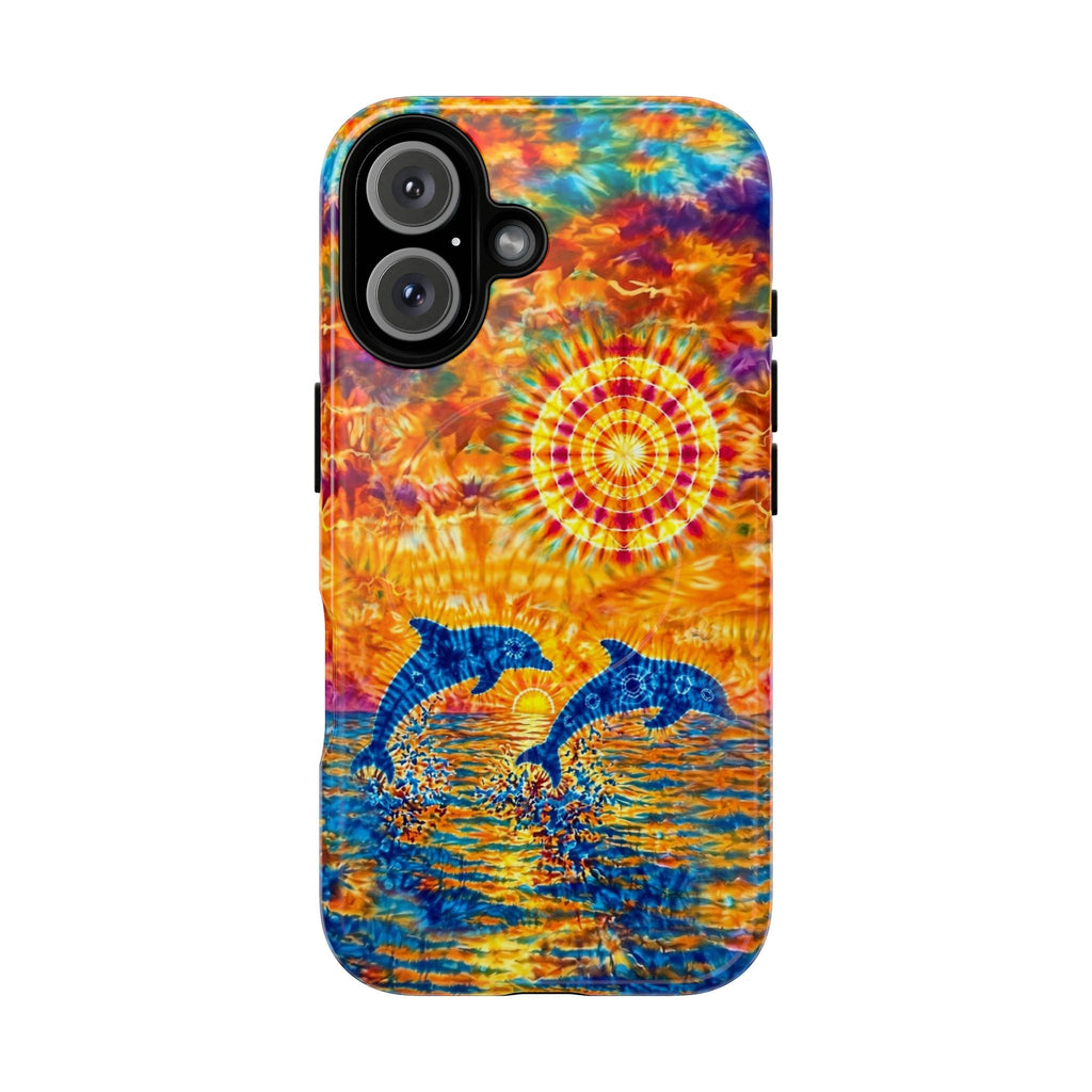 TWO DOLPHINS SUNSET WATERCOLOR PATTERN MAGNETIC PHONE CASE   - TLHN1205264