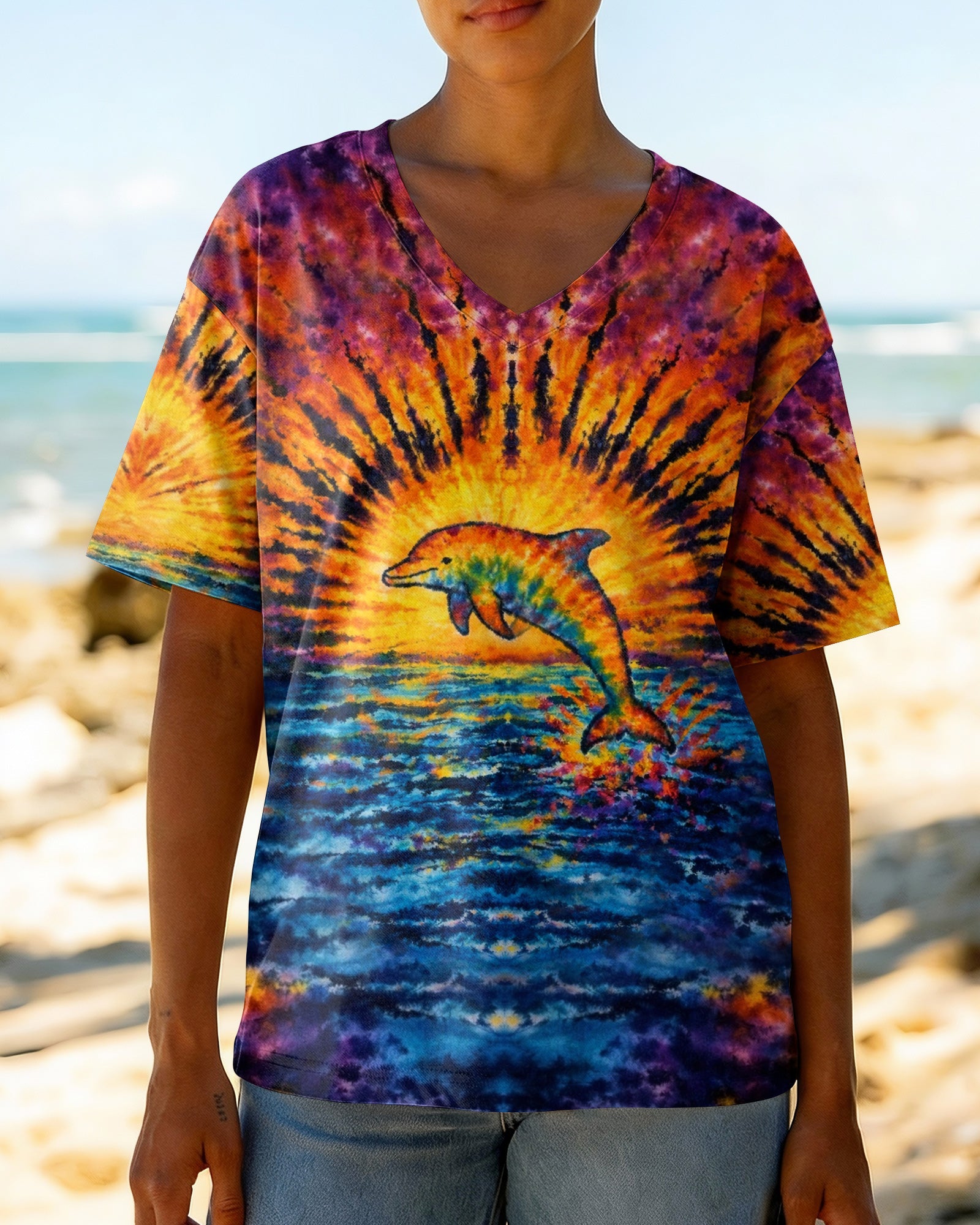DOLPHIN SUNSET WATERCOLOR PATTERN ALL OVER PRINT - TLHN0904262