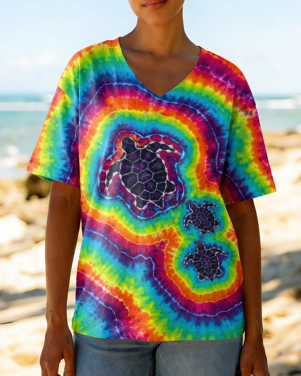 THREE SEA TURTLES COLORFUL SWIRL  ALL OVER PRINT  - TLTW1906263