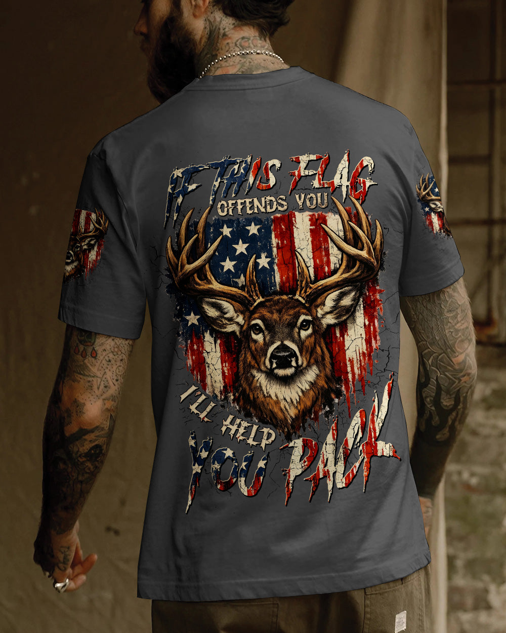 IF THIS FLAG OFFENDS YOU I'LL HELP YOU PACK DEER HUNTING  ALL OVER PRINT - TLTW0804262