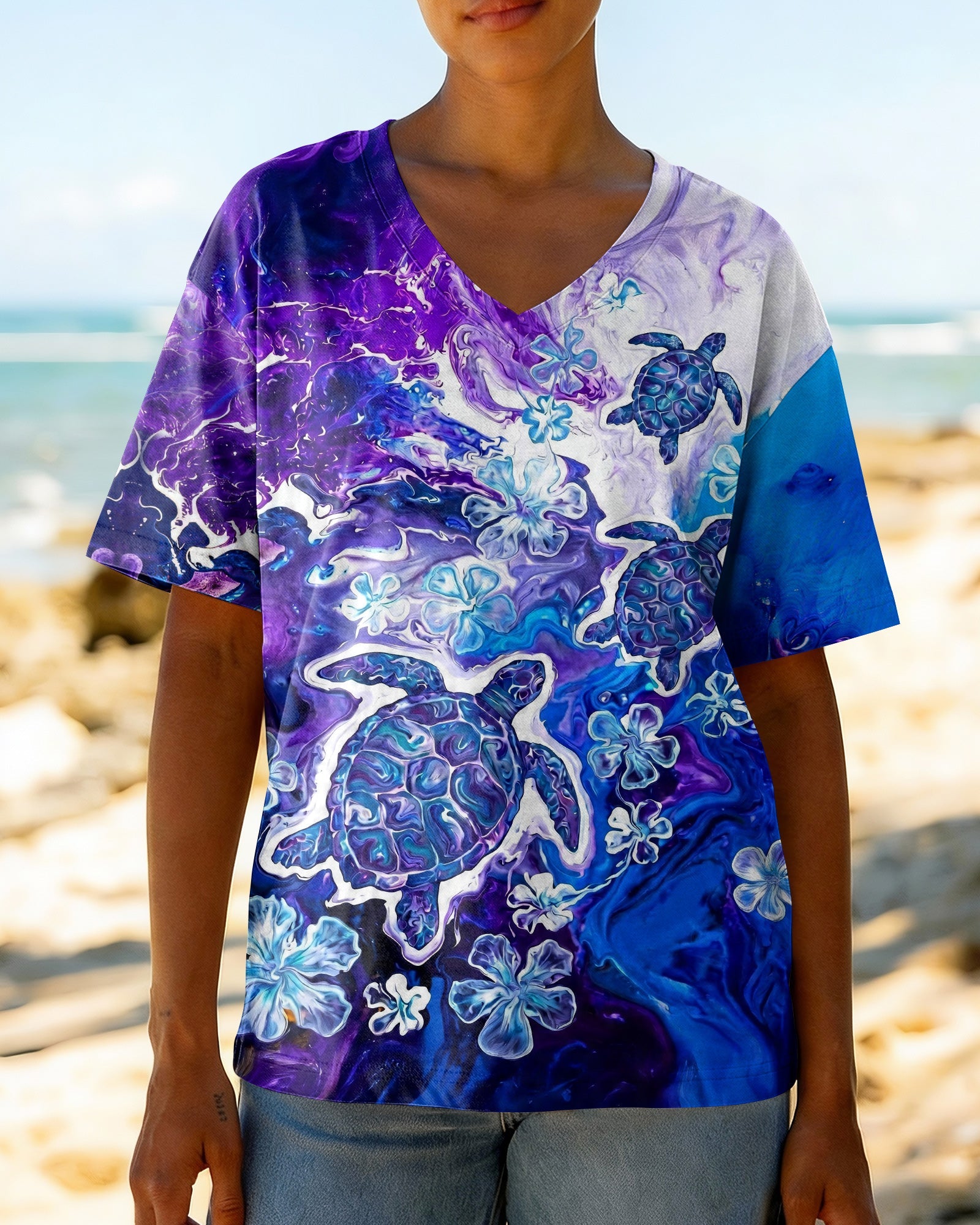 BLUE PURPLE OCEAN TURTLES ALL OVER PRINT - TYLN1806261