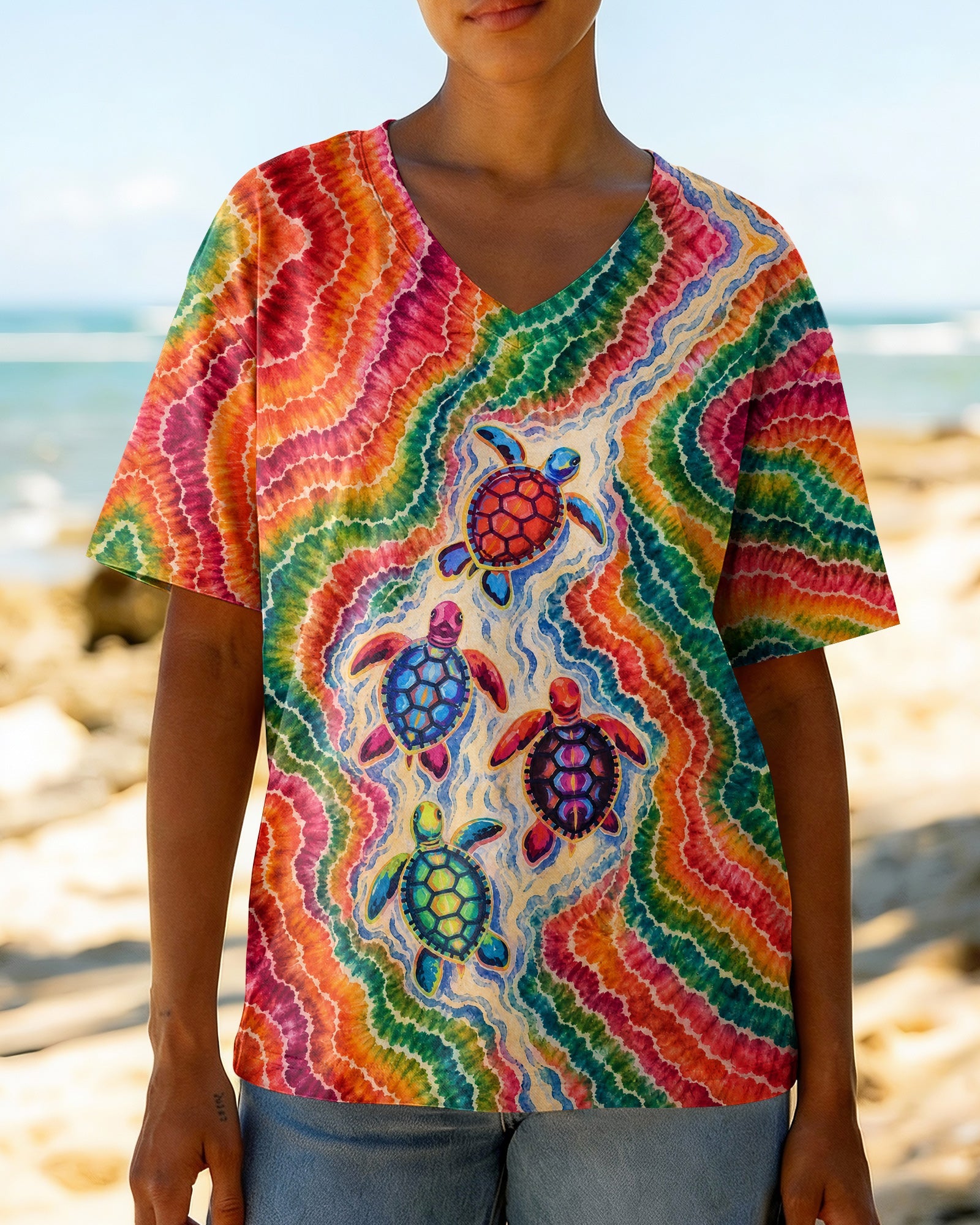 COLORFUL SEA TURTLE TIDE ALL OVER PRINT - KMTM1806261