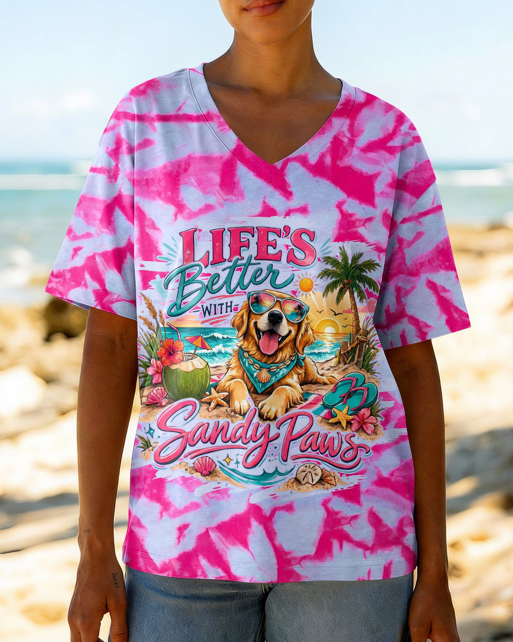 LIFE'S BETTER WITH SANDY PAWS GOLDEN RETRIEVER DOG ALL OVER PRINT - TYPQ2805261