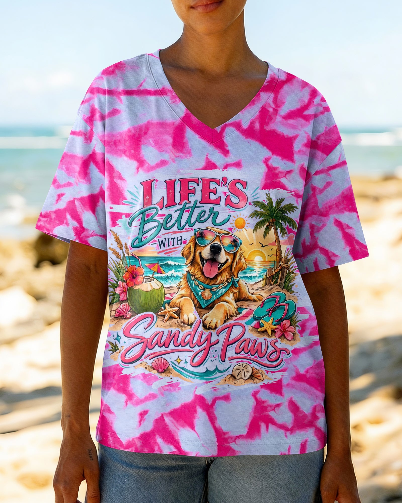 LIFE'S BETTER WITH SANDY PAWS GOLDEN RETRIEVER DOG ALL OVER PRINT - TYPQ2805261