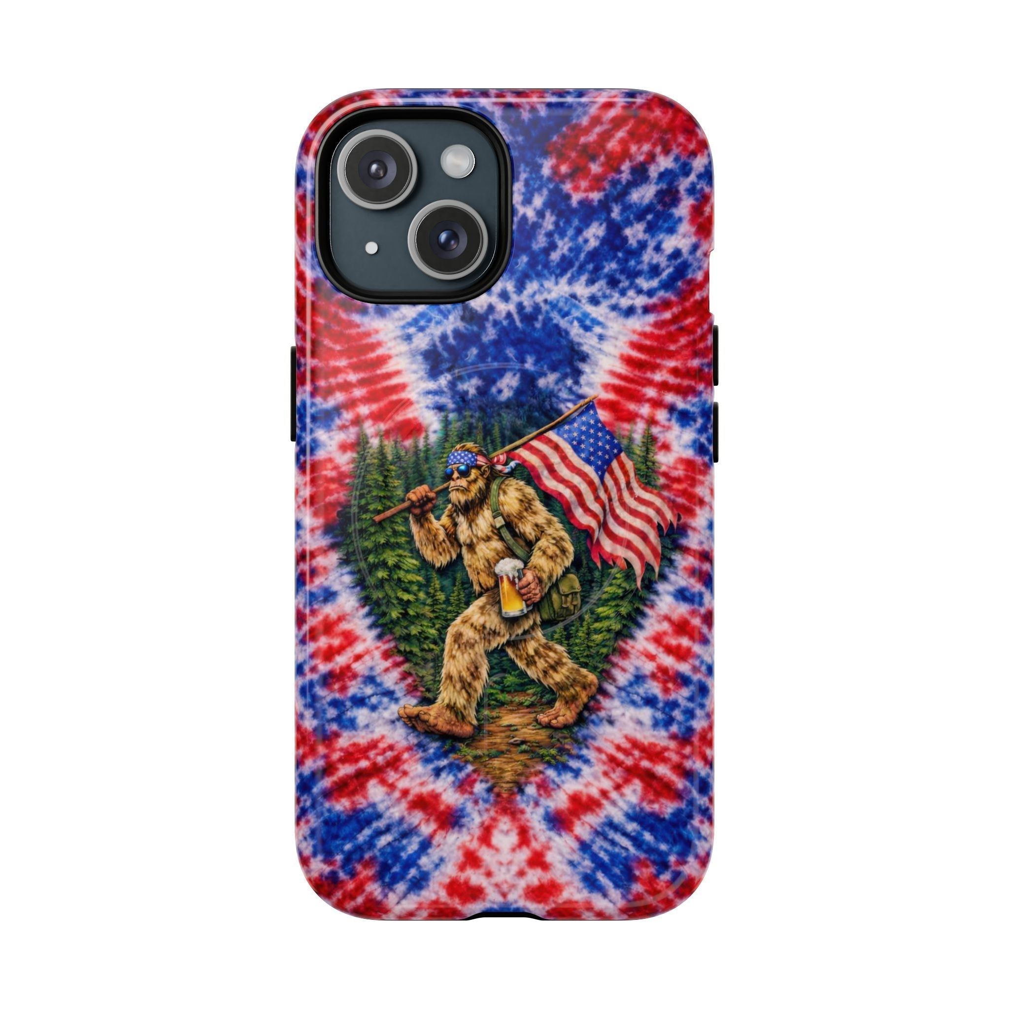 BIGFOOT WITH FLAG RED WHITE & BLUE SWIRL MAGNETIC PHONE CASE  - TLTW2605263