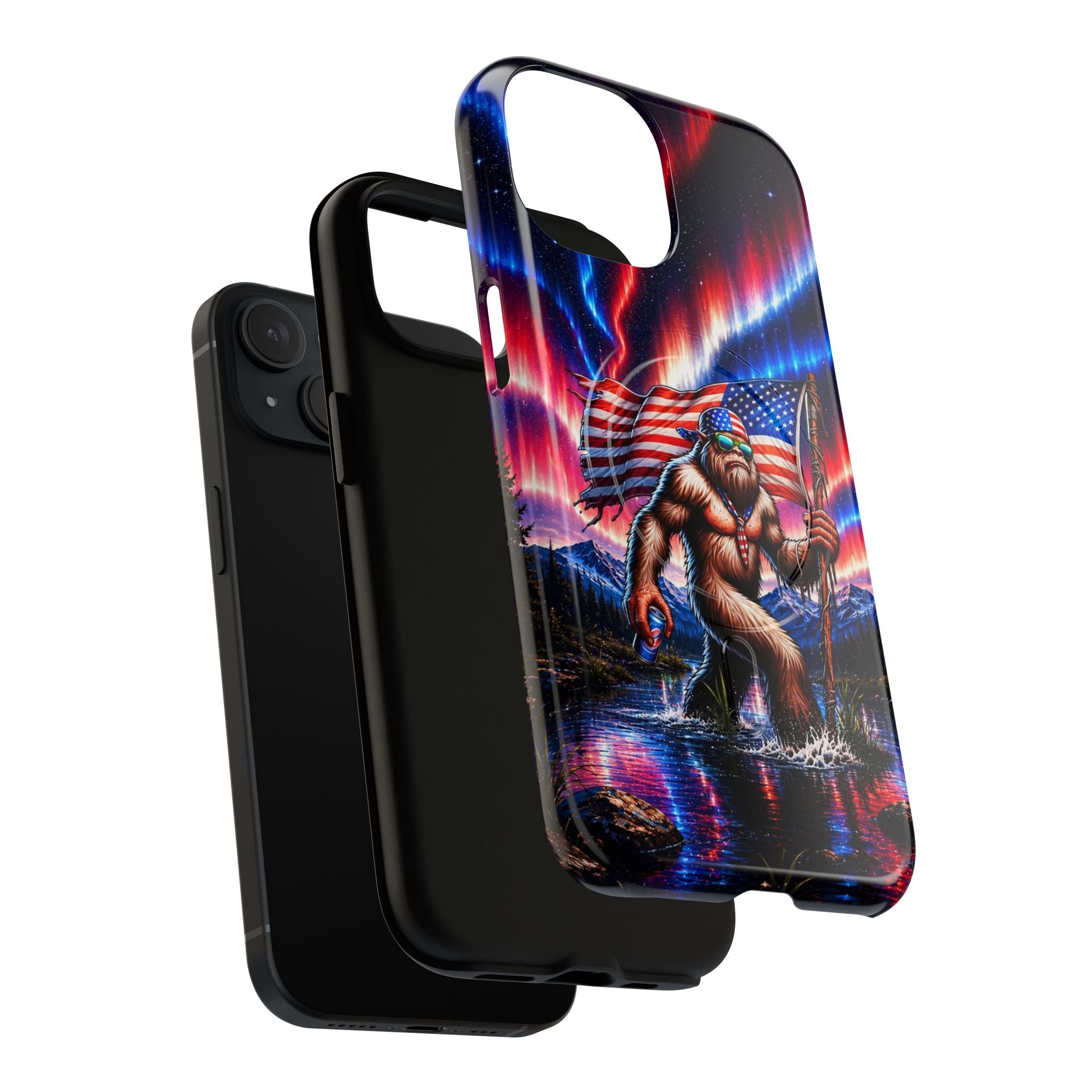 BIGFOOT UNDER RED WHITE & BLUE AURORA MAGNETIC PHONE CASE   - TLHN0306264