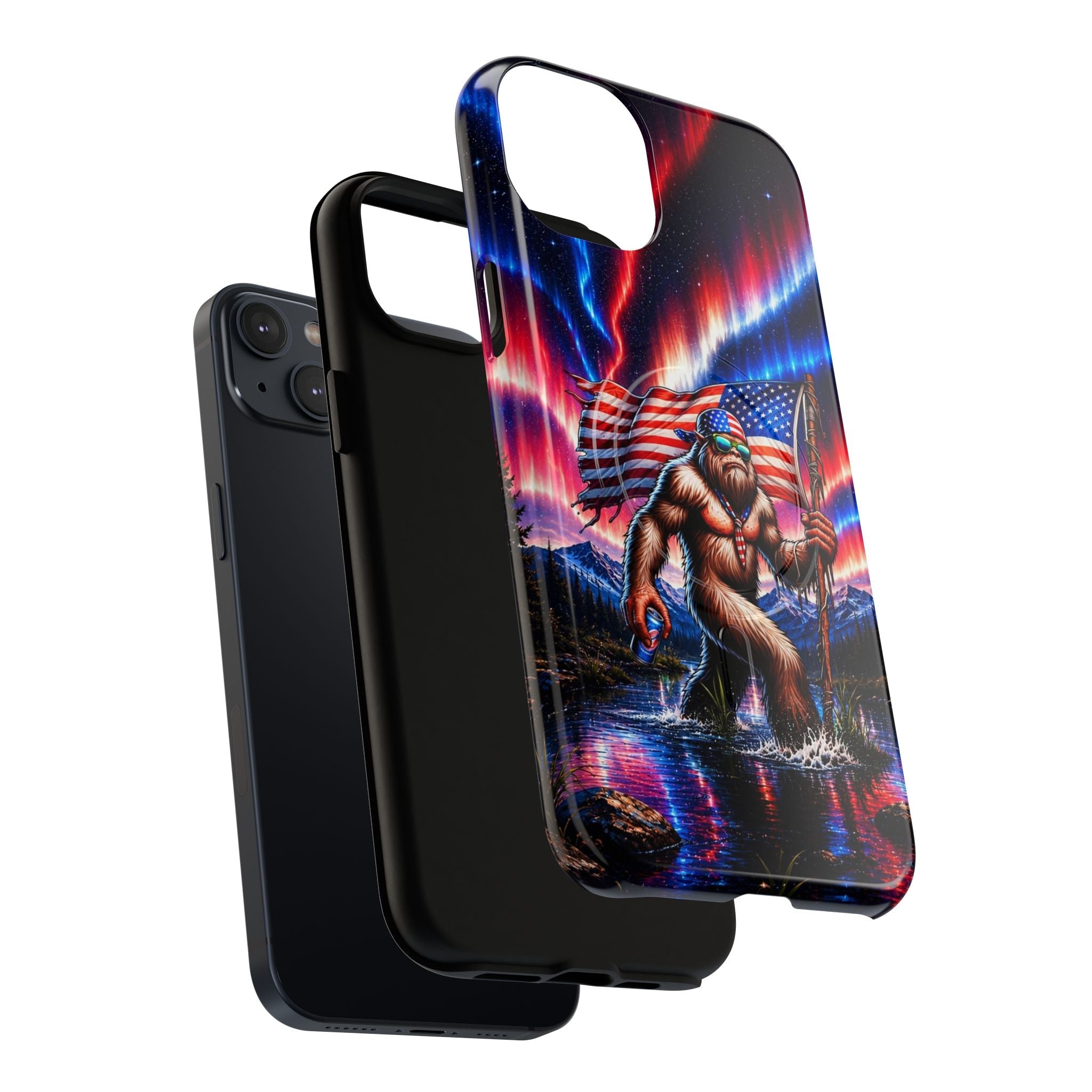 BIGFOOT UNDER RED WHITE & BLUE AURORA MAGNETIC PHONE CASE   - TLHN0306264