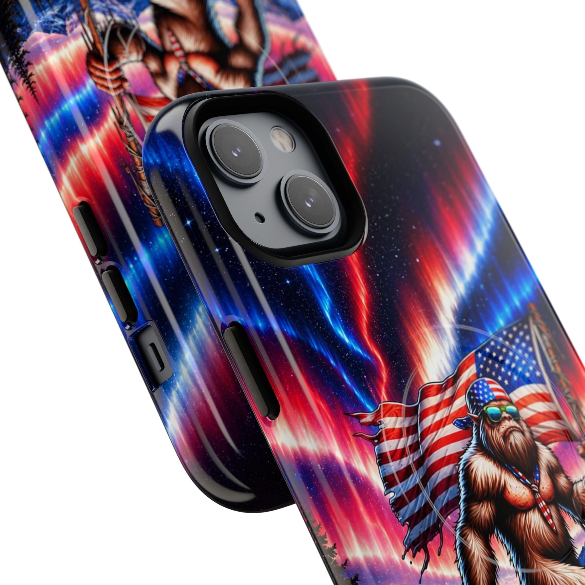 BIGFOOT UNDER RED WHITE & BLUE AURORA MAGNETIC PHONE CASE   - TLHN0306264