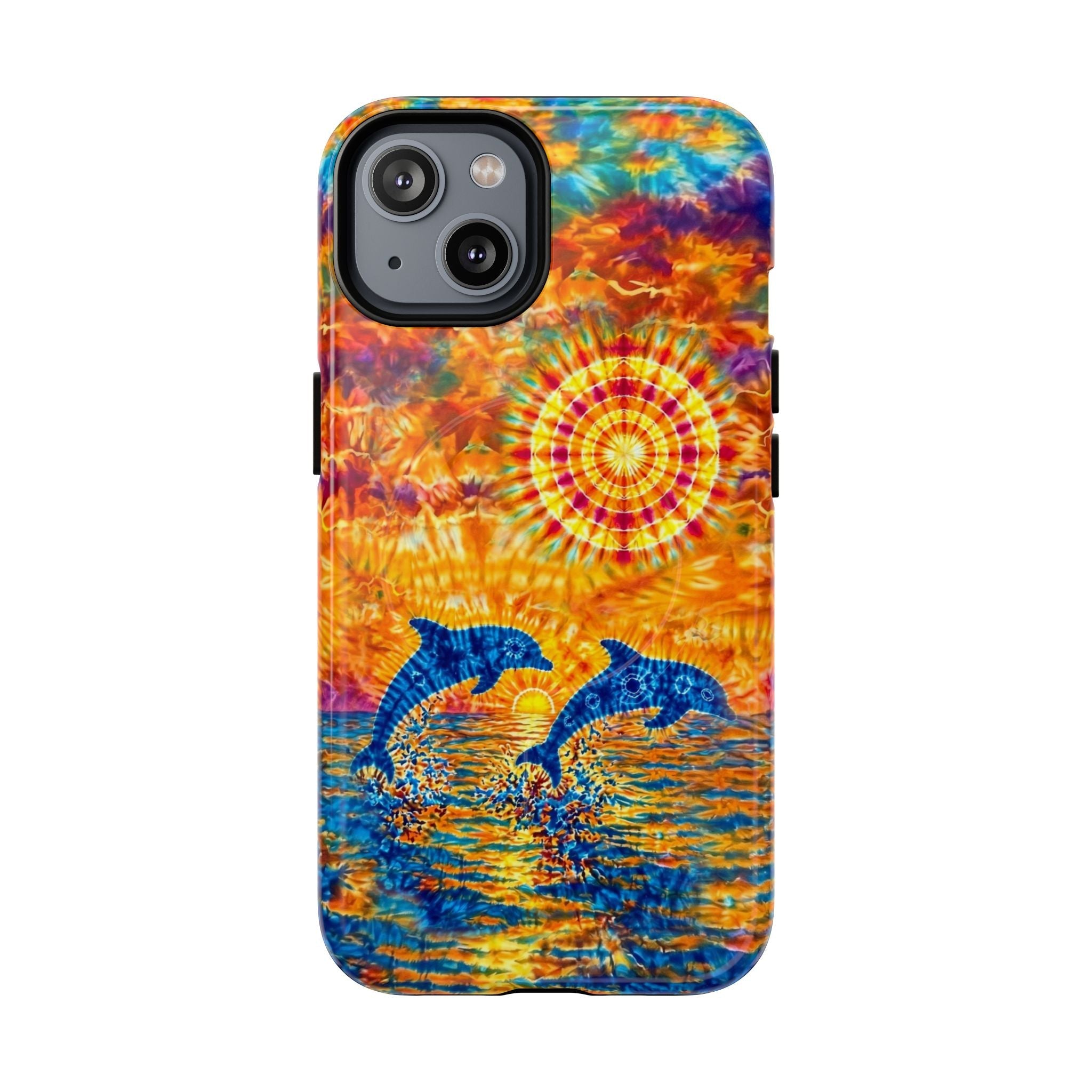 TWO DOLPHINS SUNSET WATERCOLOR PATTERN MAGNETIC PHONE CASE   - TLHN1205264