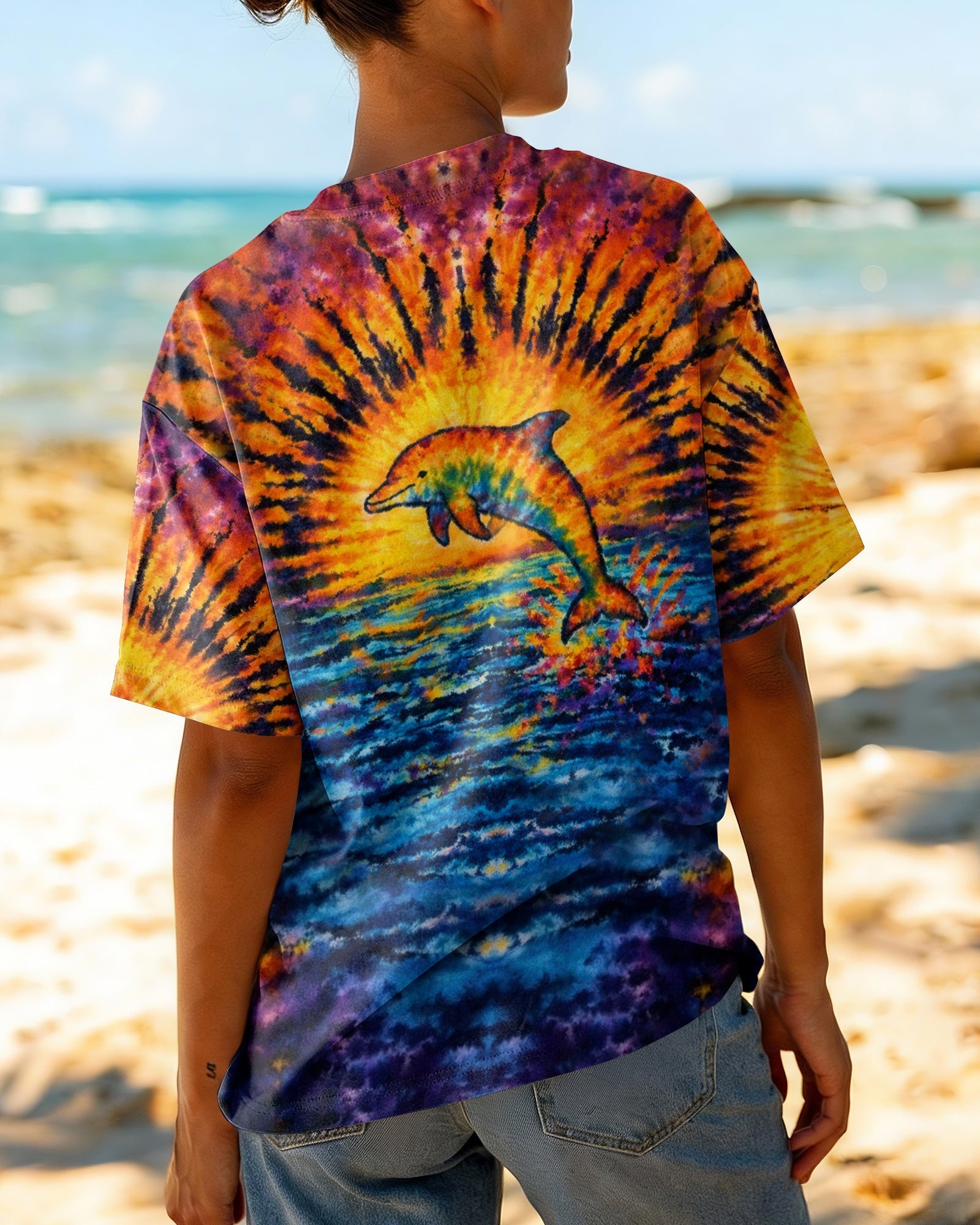 DOLPHIN SUNSET WATERCOLOR PATTERN ALL OVER PRINT - TLHN0904262