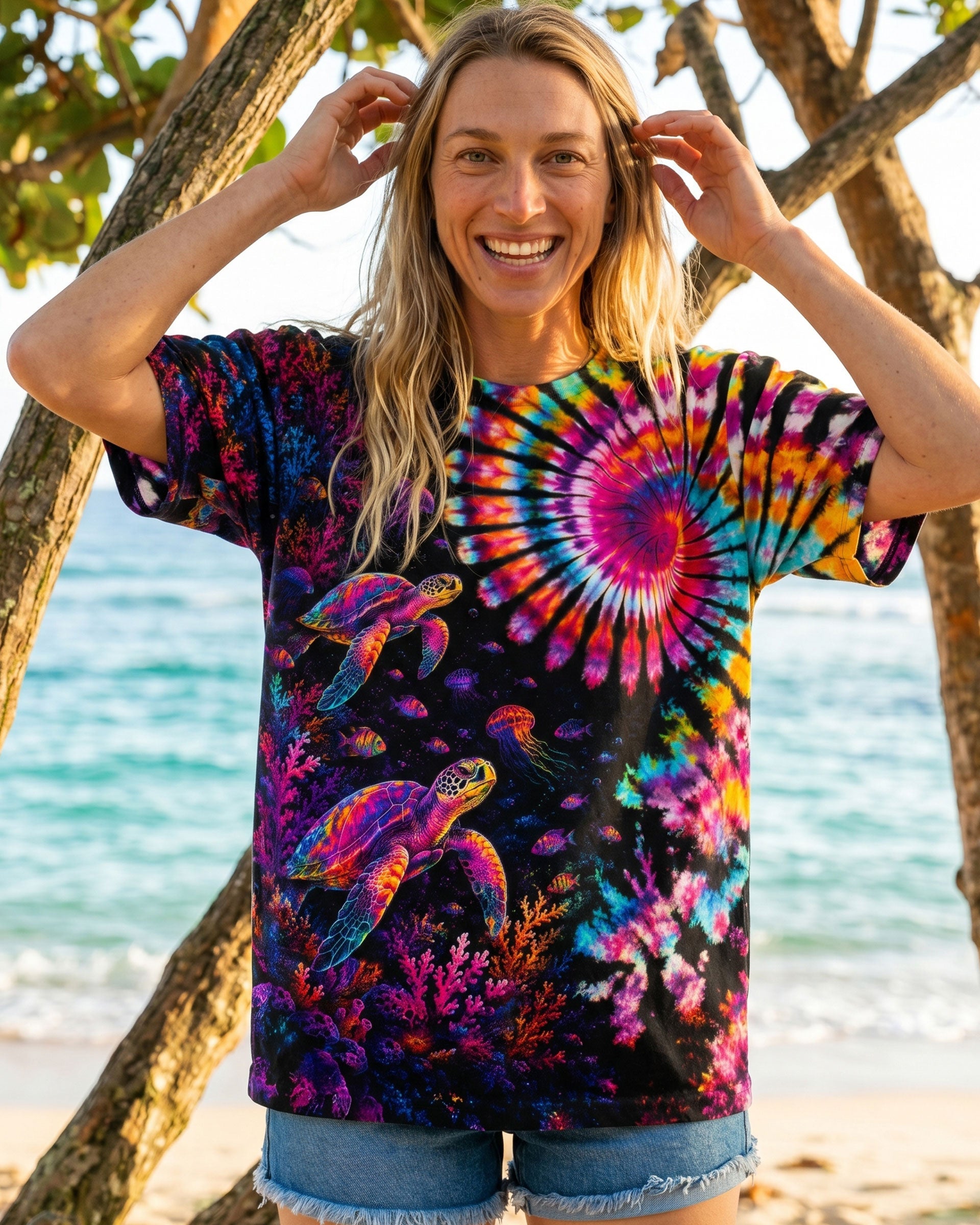 NEON OCEAN WONDERLAND TURTLE ALL OVER PRINT - TLTW0406263