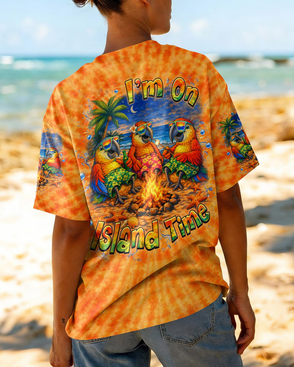 I'M ON ISLAND TIME PARROT SWIRL ALL OVER PRINT    - TLHN0705262