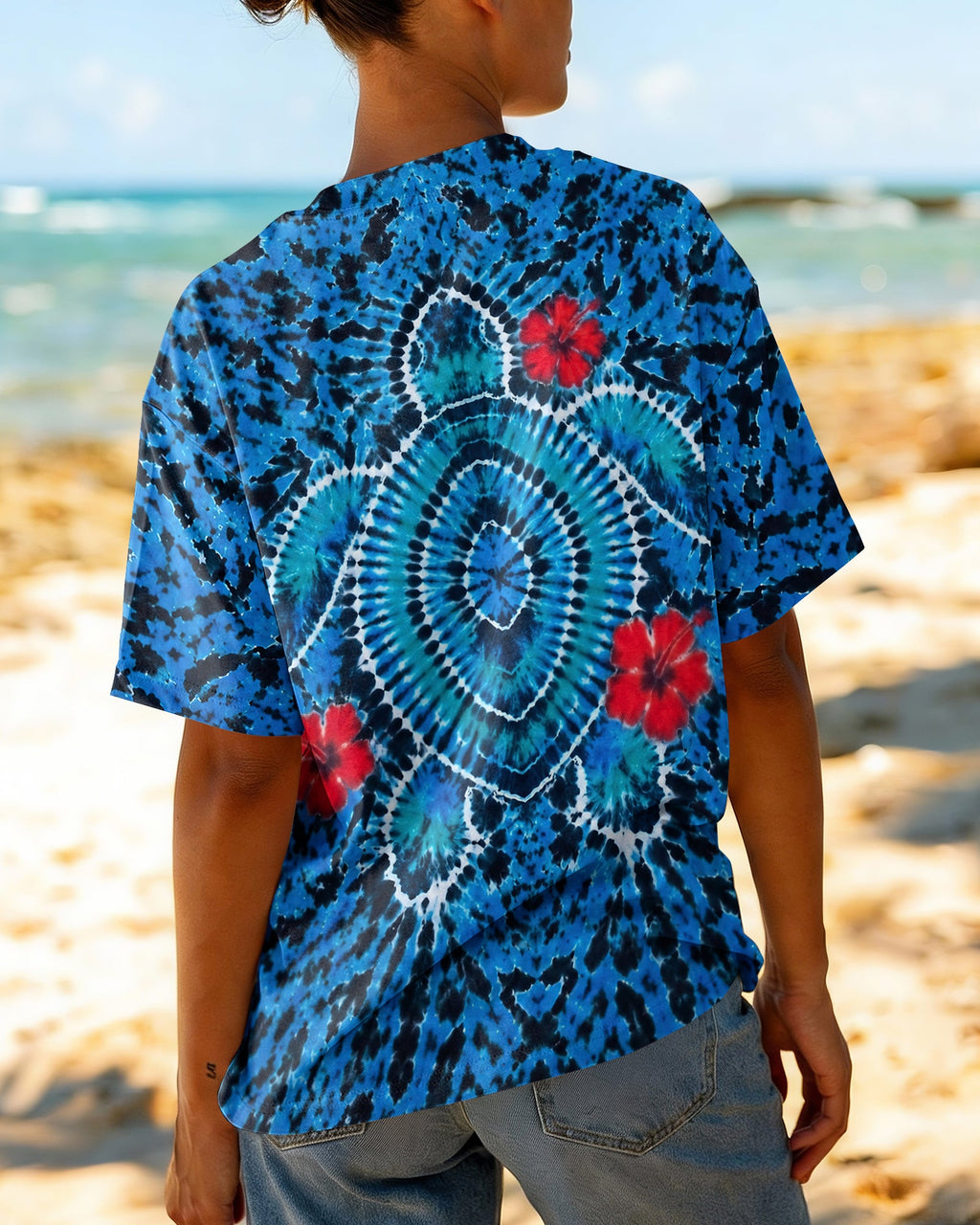 HIBISCUS FLOWERS AND SEA TURTLE BURST ALL OVER PRINT  - TLNT1407263