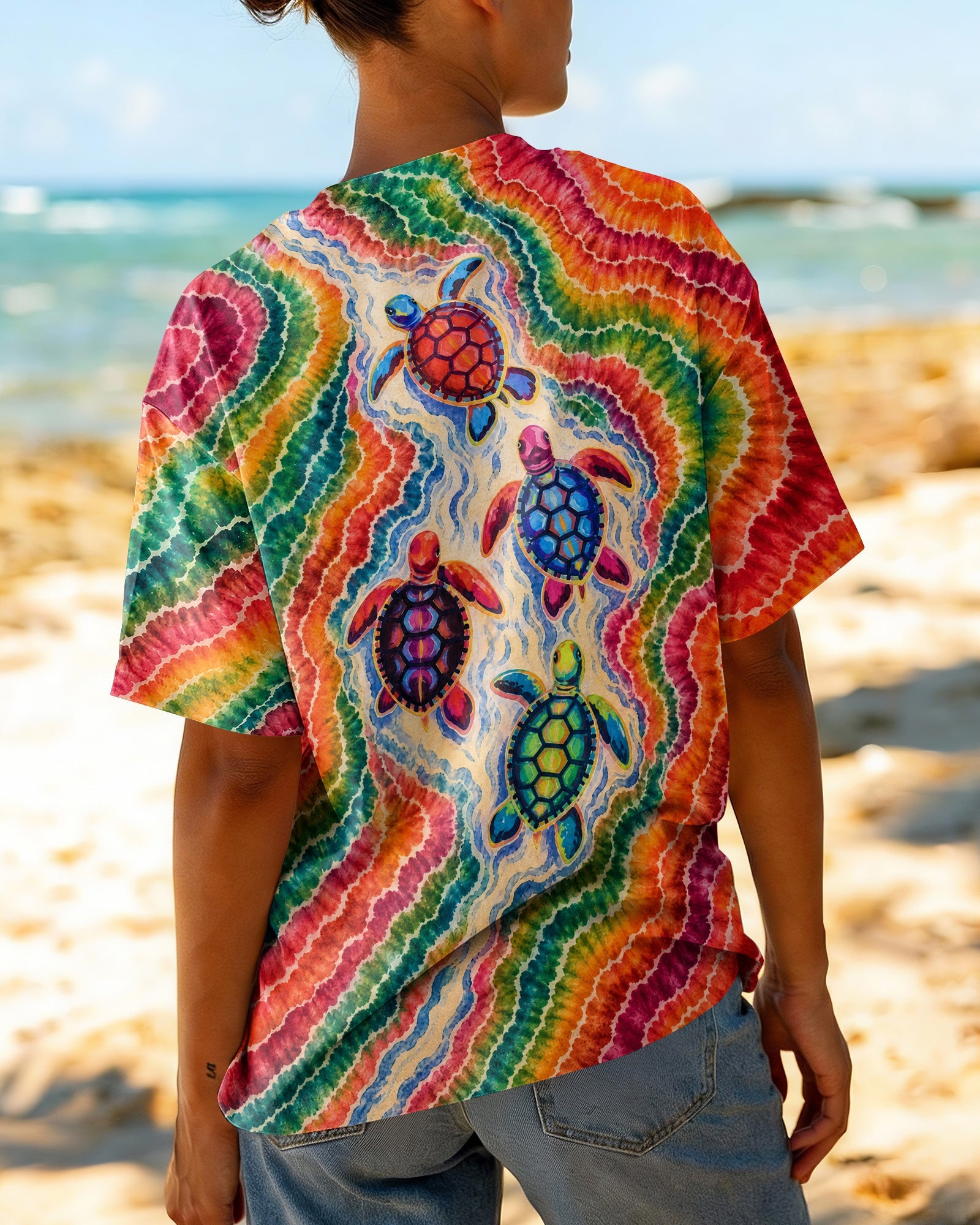 COLORFUL SEA TURTLE TIDE ALL OVER PRINT - KMTM1806261