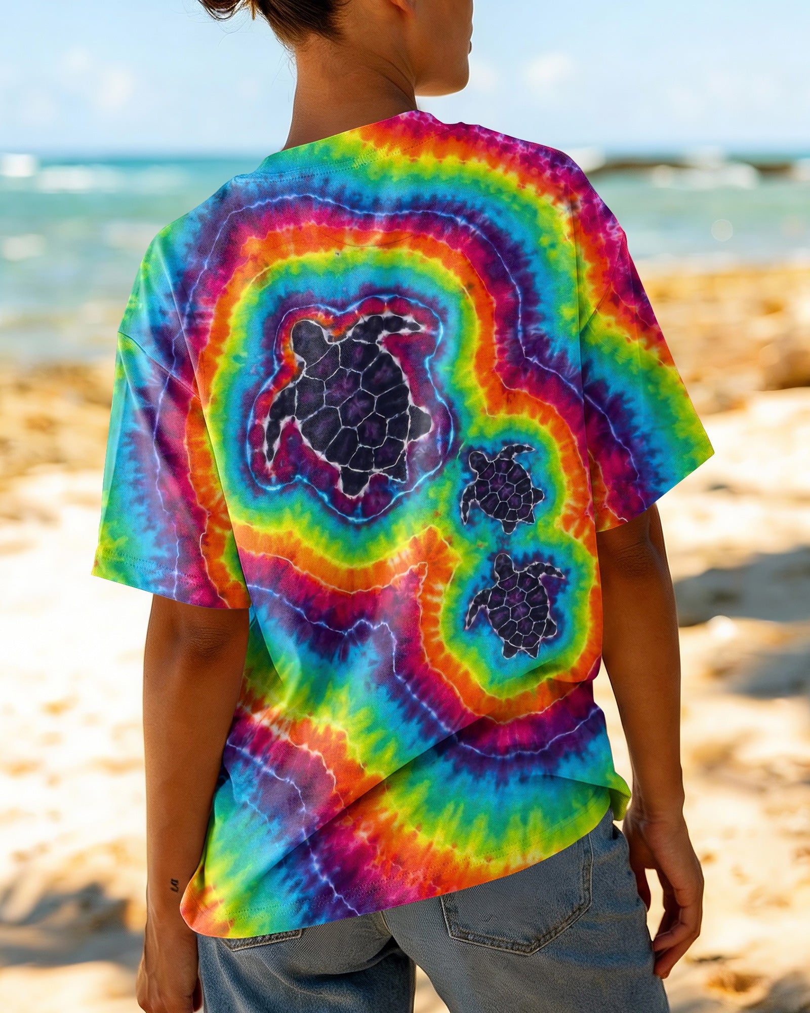 THREE SEA TURTLES COLORFUL SWIRL  ALL OVER PRINT  - TLTW1906263