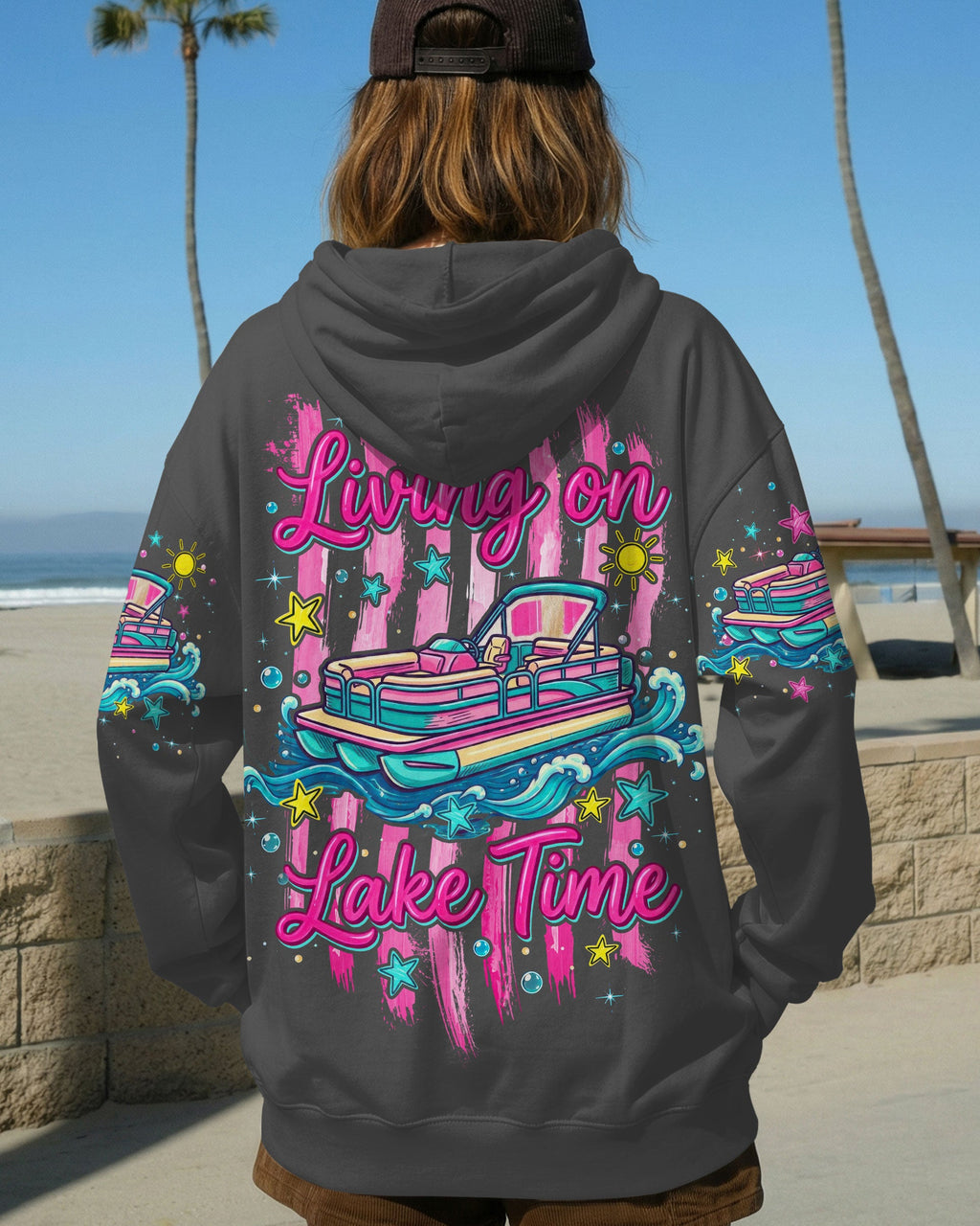LIVING ON LAKE TIME PONTOON BOAT ALL OVER PRINT - TLTW1105261