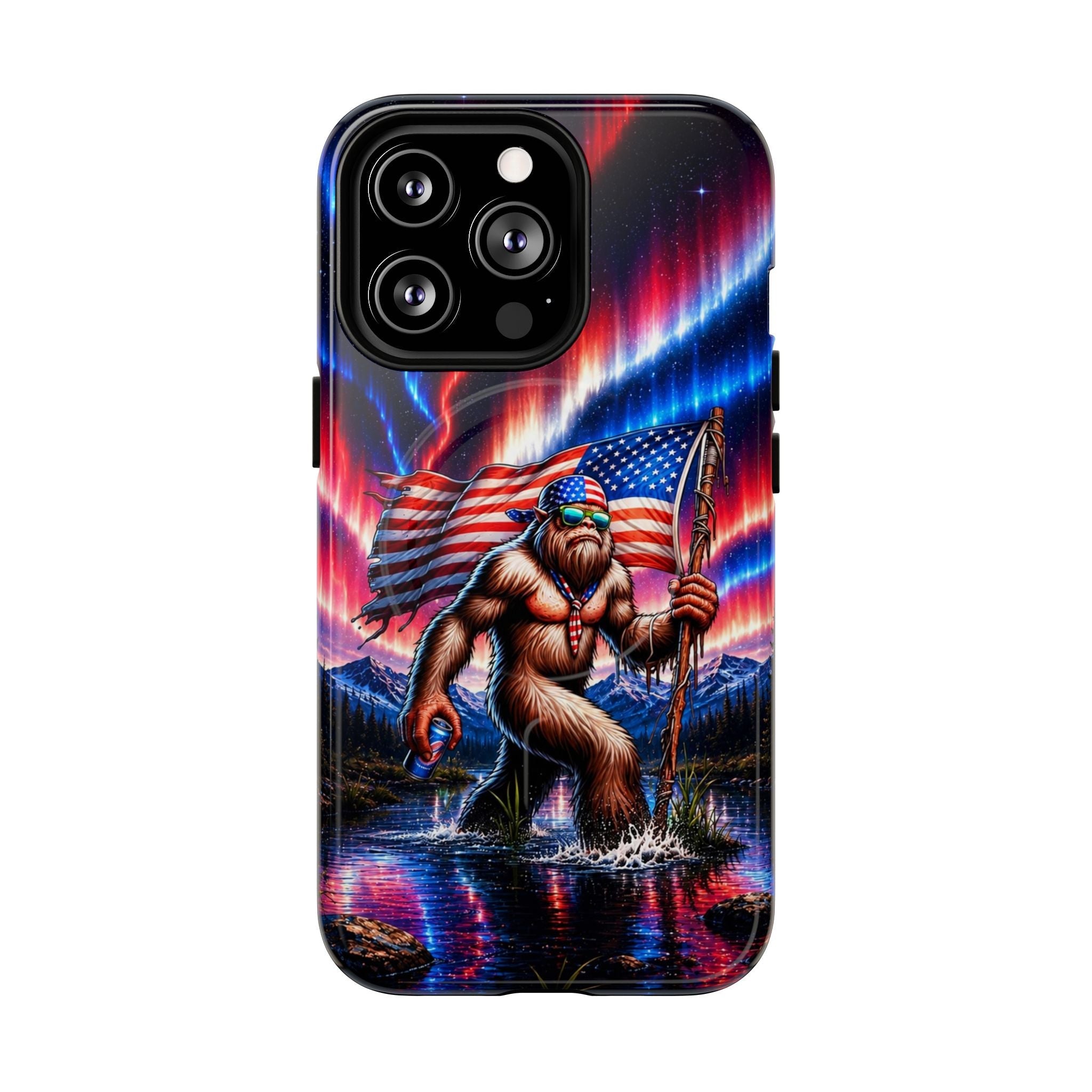 BIGFOOT UNDER RED WHITE & BLUE AURORA MAGNETIC PHONE CASE   - TLHN0306264
