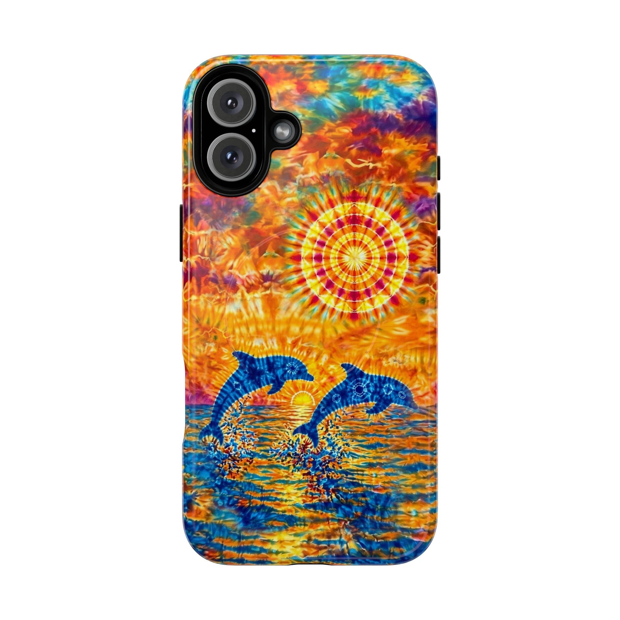 TWO DOLPHINS SUNSET WATERCOLOR PATTERN MAGNETIC PHONE CASE   - TLHN1205264