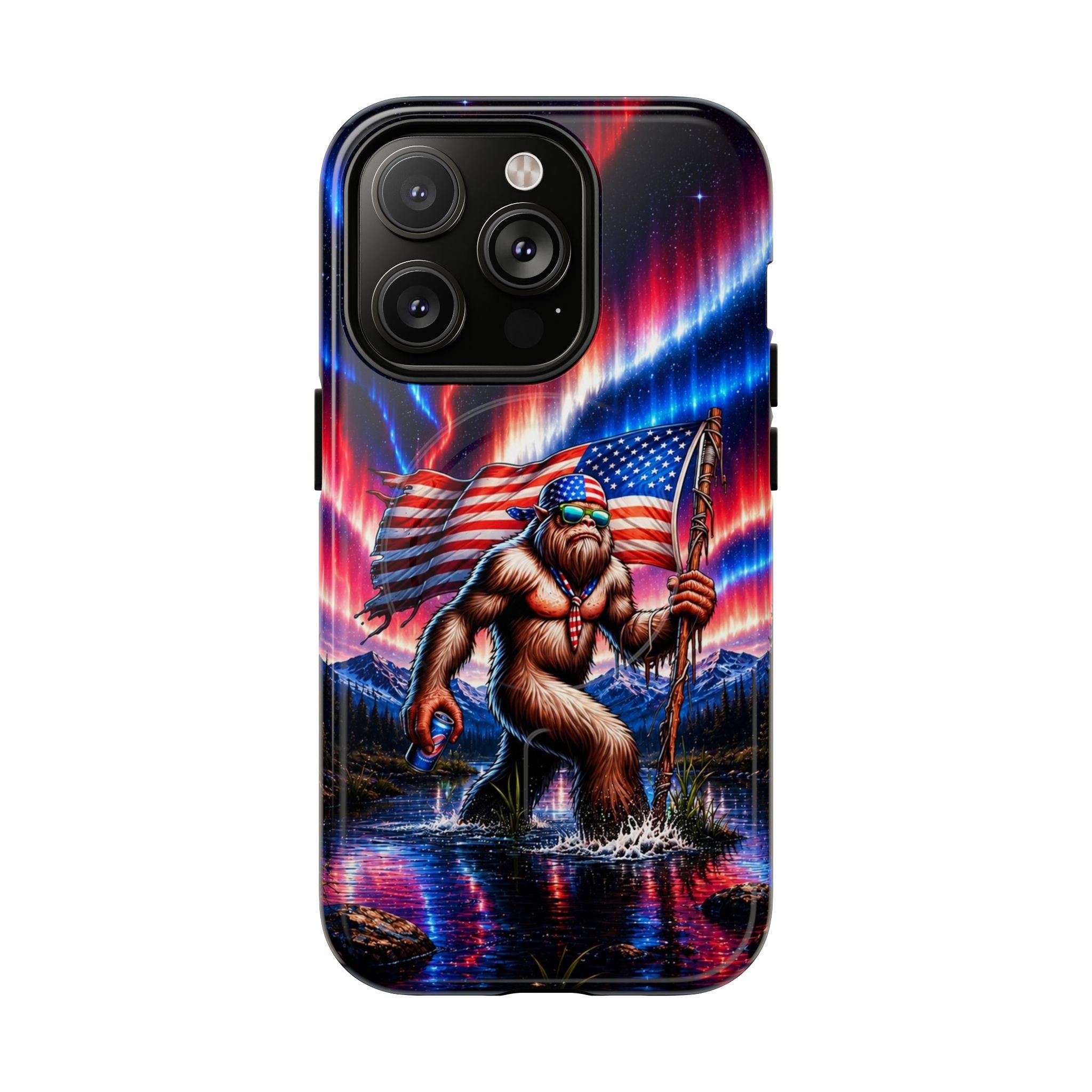 BIGFOOT UNDER RED WHITE & BLUE AURORA MAGNETIC PHONE CASE   - TLHN0306264