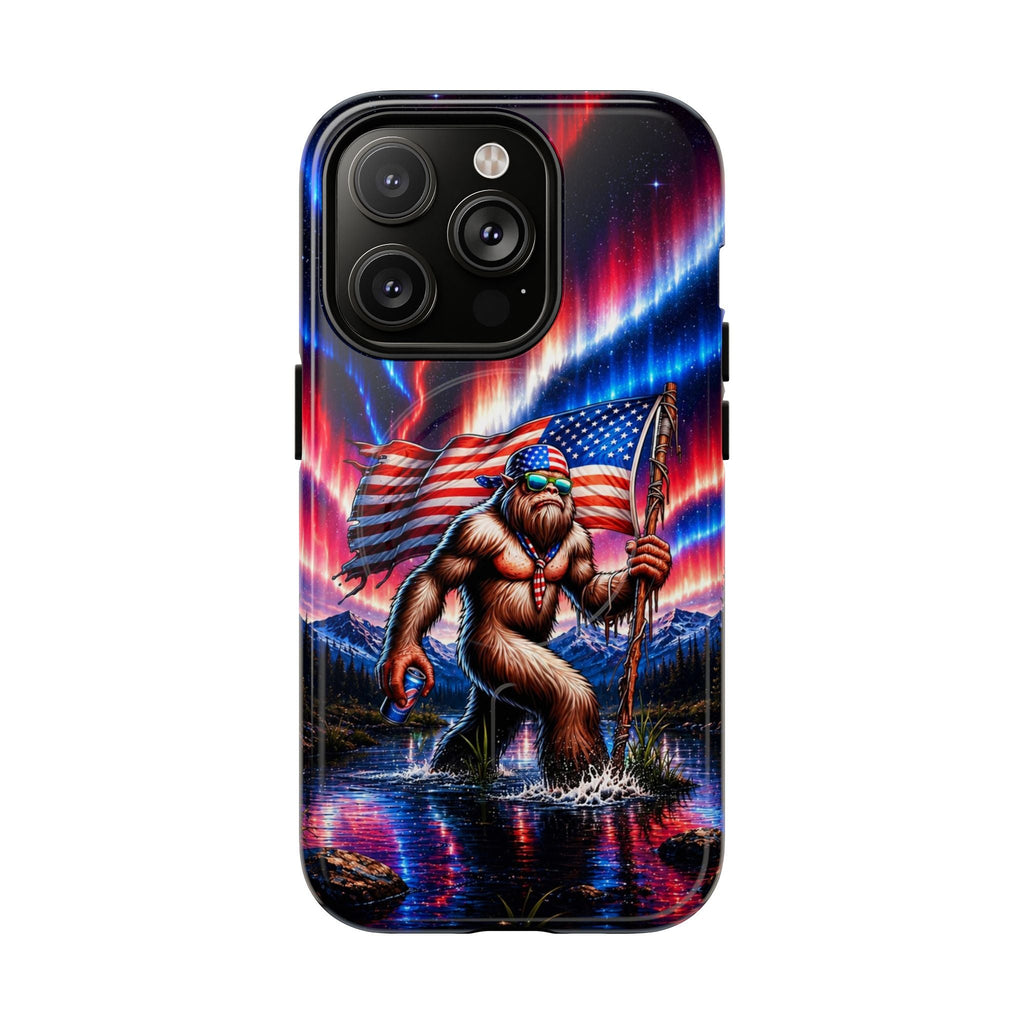 BIGFOOT UNDER RED WHITE & BLUE AURORA MAGNETIC PHONE CASE   - TLHN0306264