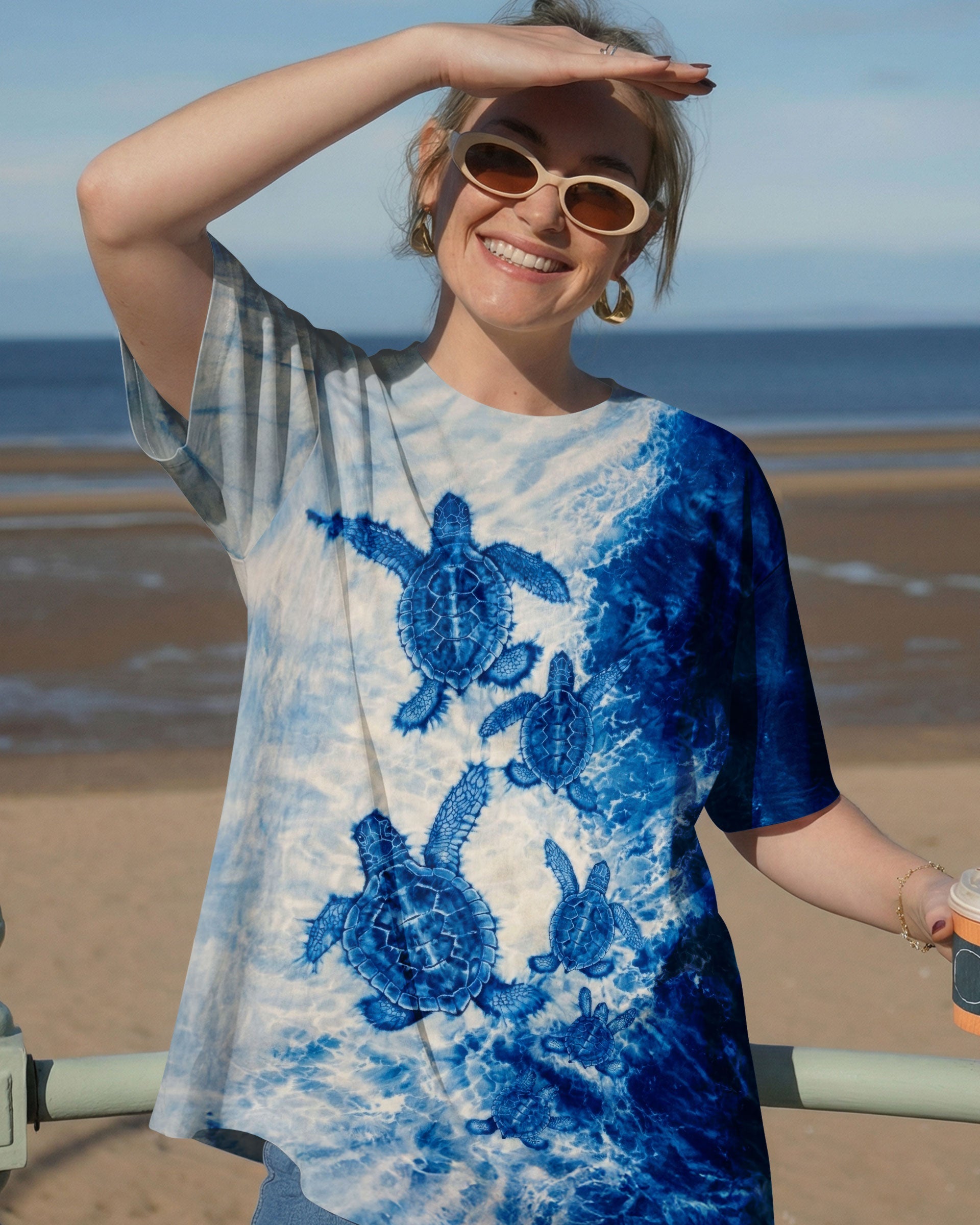SEA TURTLE FAMILY WAVES  ALL OVER PRINT - TLTW1504263