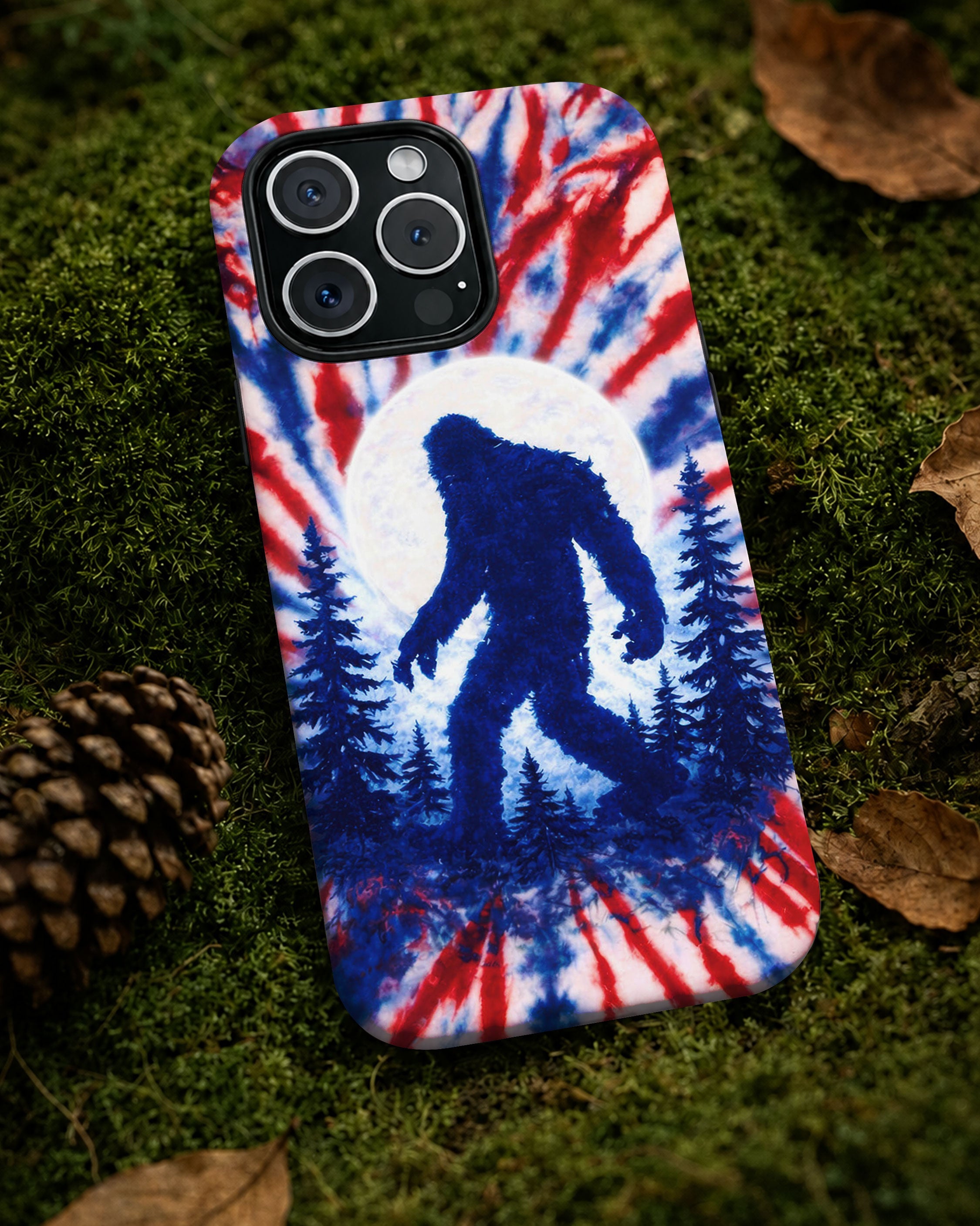 BIGFOOT IN THE FOREST RED WHITE & BLUE SWIRL PHONE CASE  - TLTW2505263