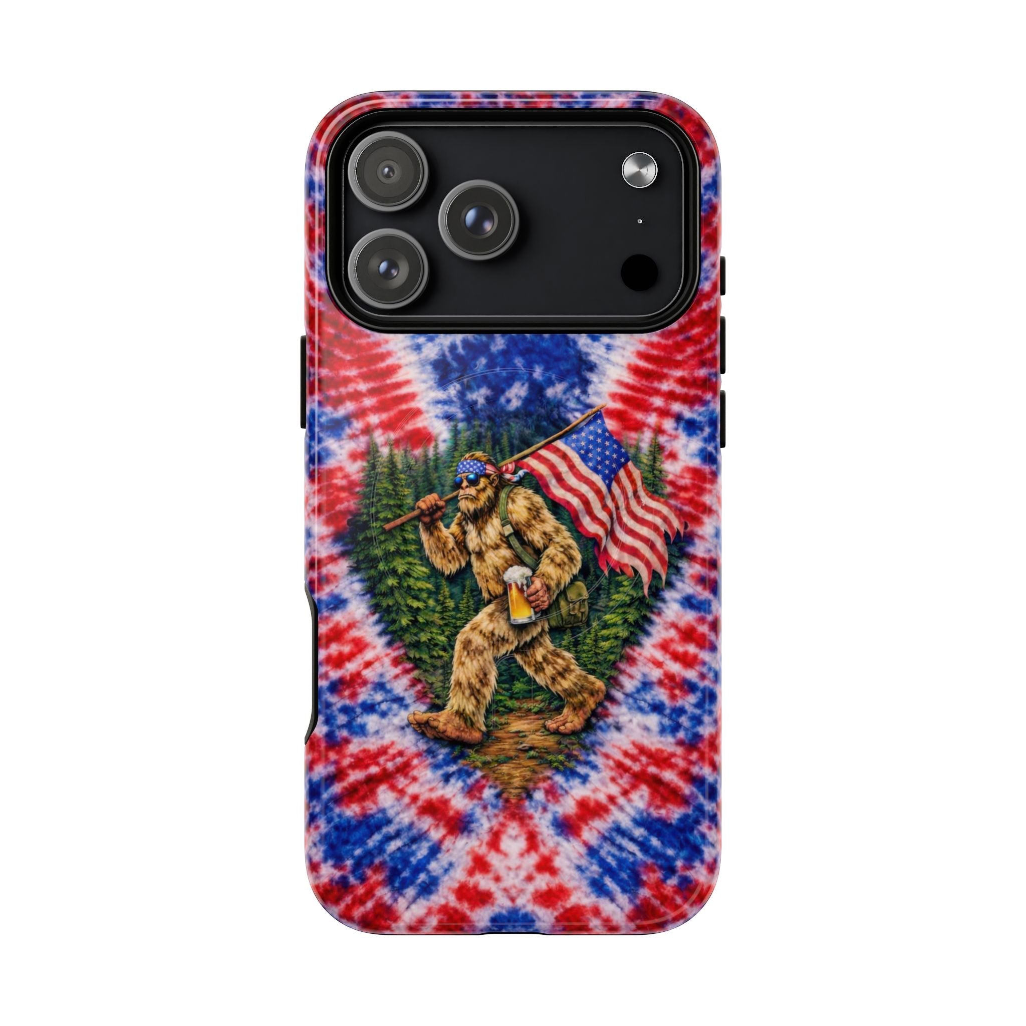 BIGFOOT WITH FLAG RED WHITE & BLUE SWIRL MAGNETIC PHONE CASE  - TLTW2605263