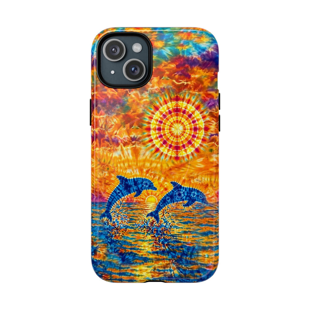 TWO DOLPHINS SUNSET WATERCOLOR PATTERN MAGNETIC PHONE CASE   - TLHN1205264