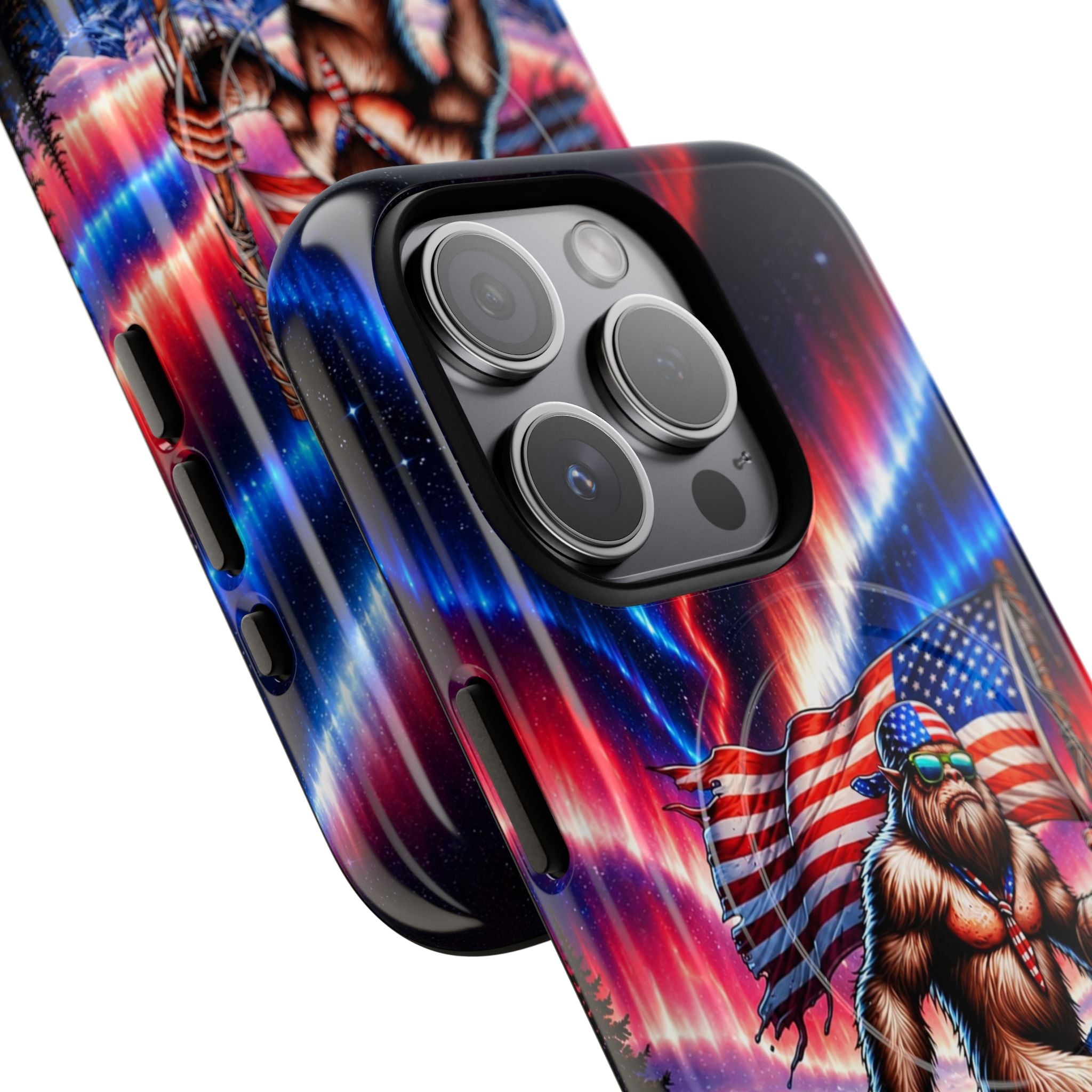 BIGFOOT UNDER RED WHITE & BLUE AURORA MAGNETIC PHONE CASE   - TLHN0306264