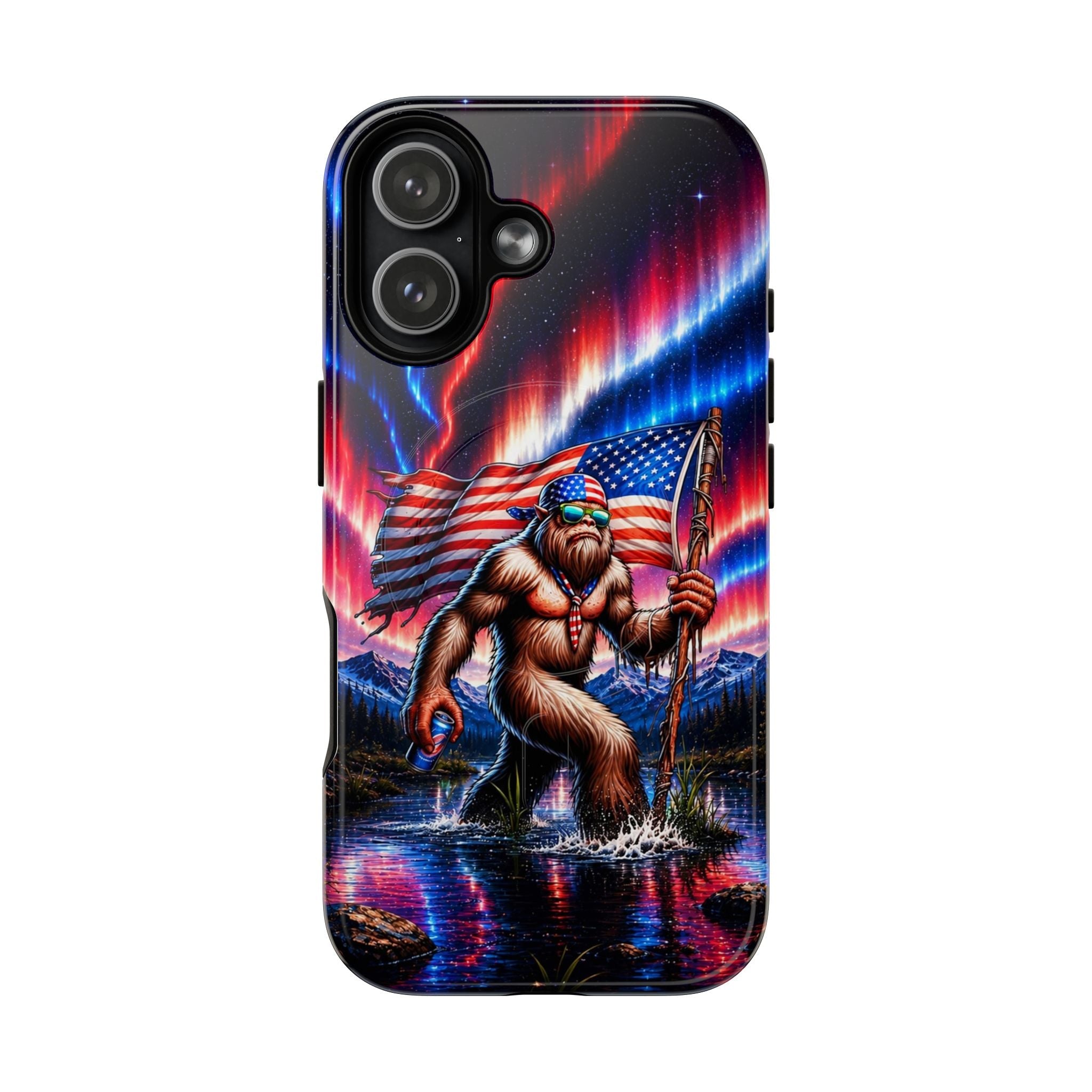 BIGFOOT UNDER RED WHITE & BLUE AURORA MAGNETIC PHONE CASE   - TLHN0306264