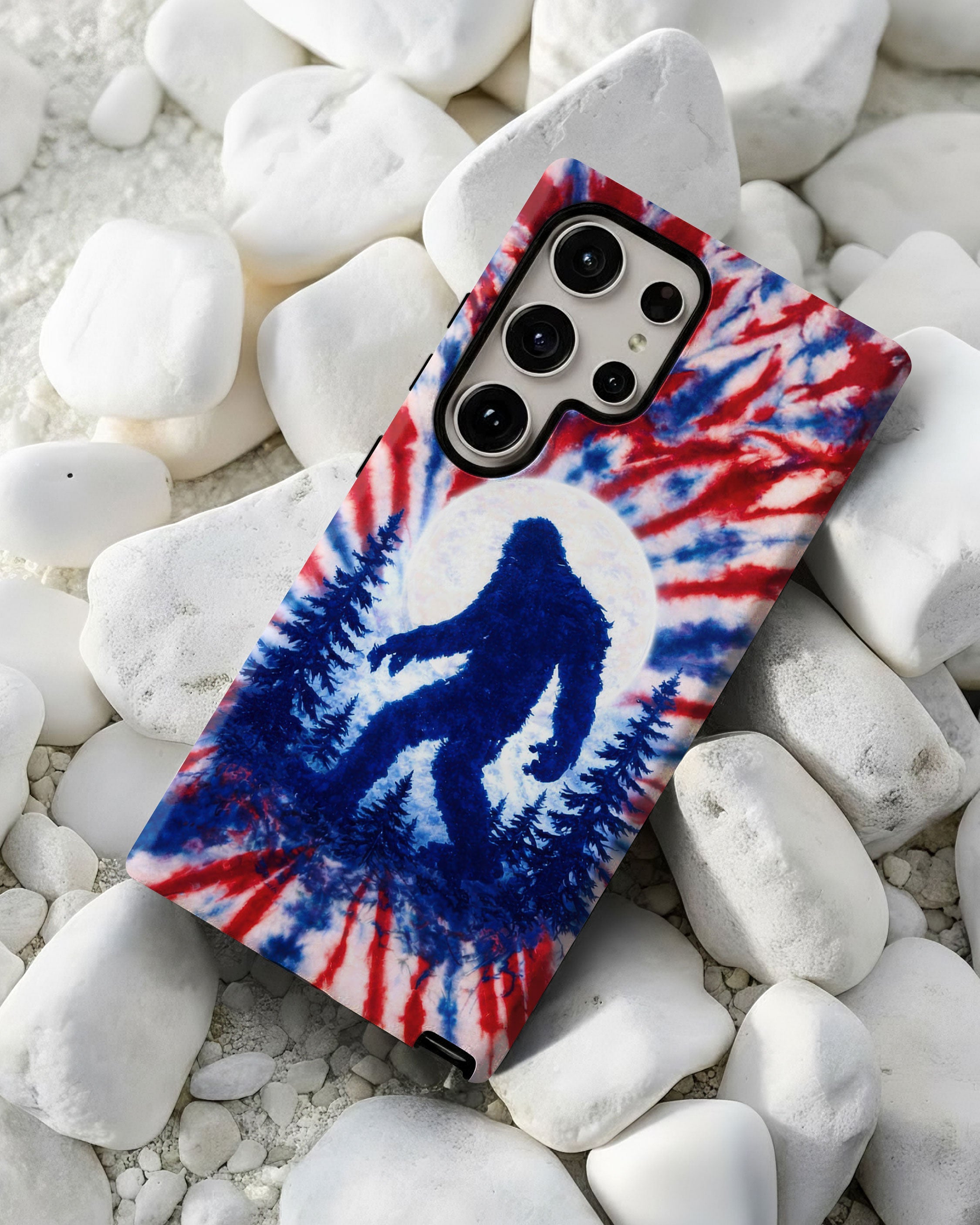 BIGFOOT IN THE FOREST RED WHITE & BLUE SWIRL PHONE CASE  - TLTW2505263