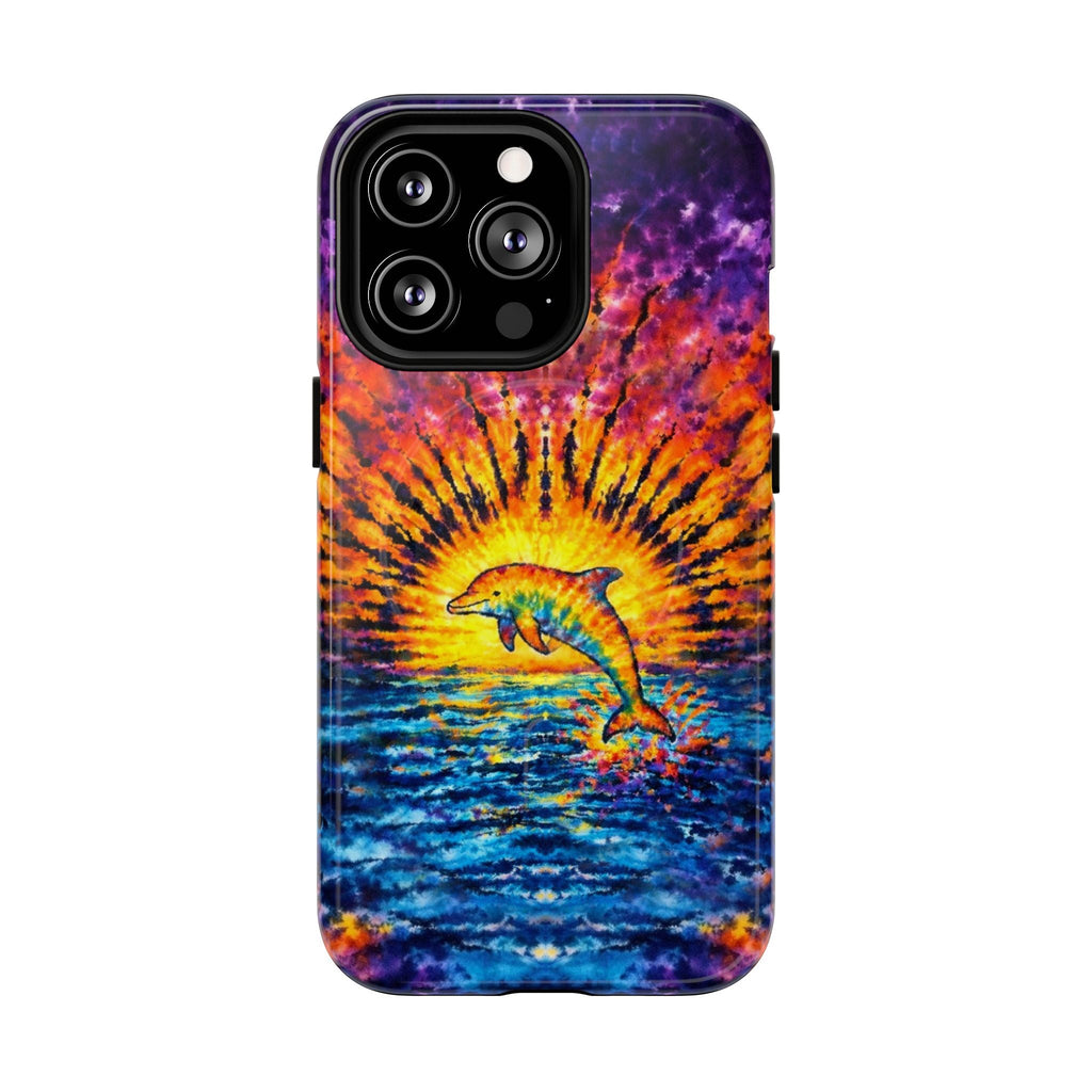 DOLPHIN SUNSET WATERCOLOR PATTERN MAGNETIC PHONE CASE  - TLHN2104264