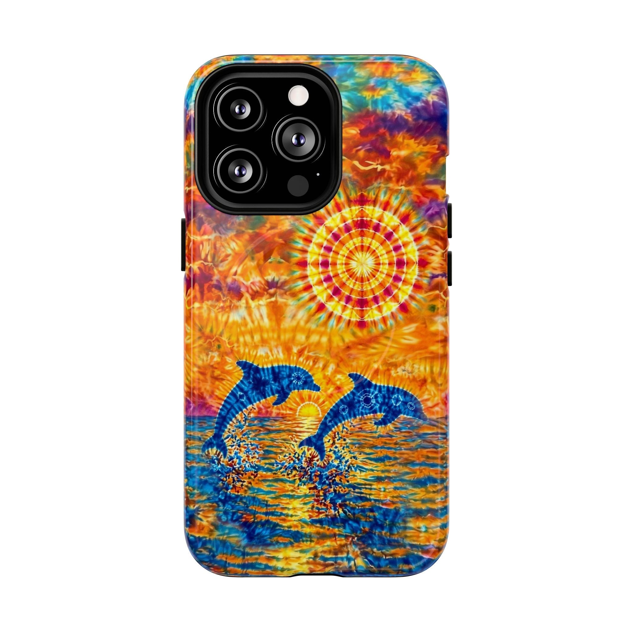 TWO DOLPHINS SUNSET WATERCOLOR PATTERN MAGNETIC PHONE CASE   - TLHN1205264